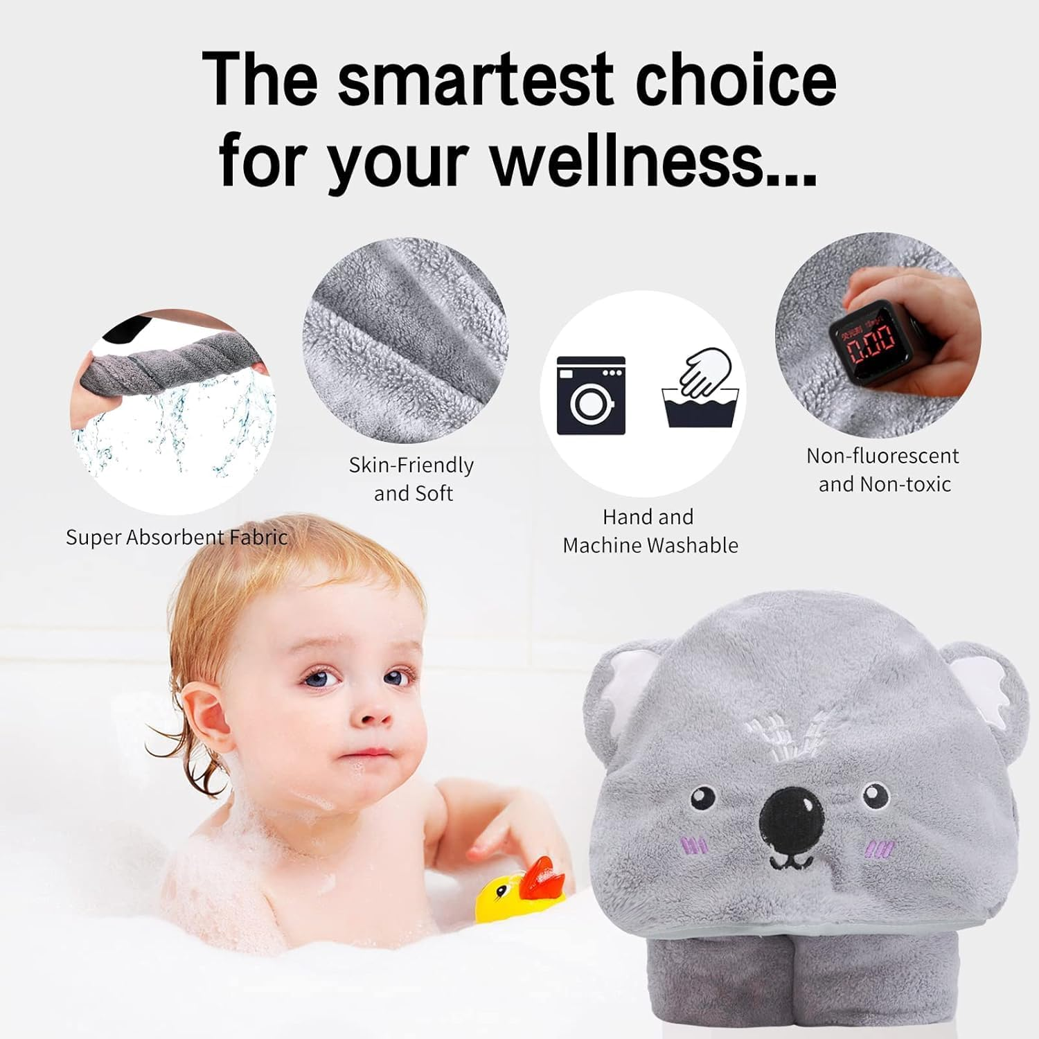 Baby Towels with Hood Ultra Soft Hooded Baby Towels Newborn, Unique Animal Design Baby Bath Towel for Boy and Girl, Koala, 80.00 X 80.00 Cms image number 2