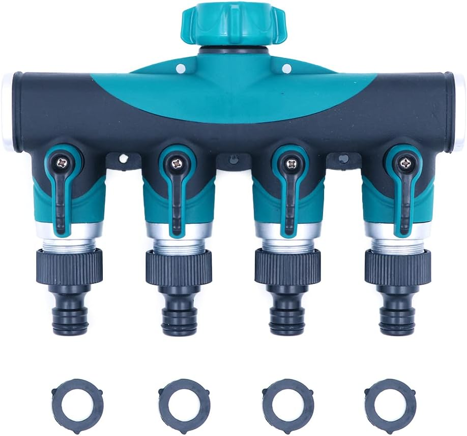 4 Way Hose Splitter: Metal & ABS Plastic with Rubber Grip, 4 Independent Switches, 1/4' Quick Connectors image number 6