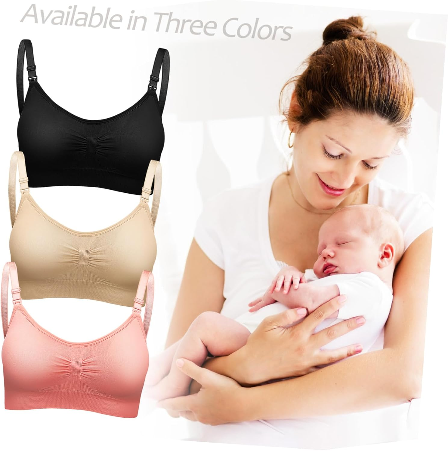 Nursing Bras for Breastfeeding Maternity Comfortable Spandex Bras for Pregnant Women with Detachable Extenders Skin Pink and Black Effortless Nursing Clips Included image number 5