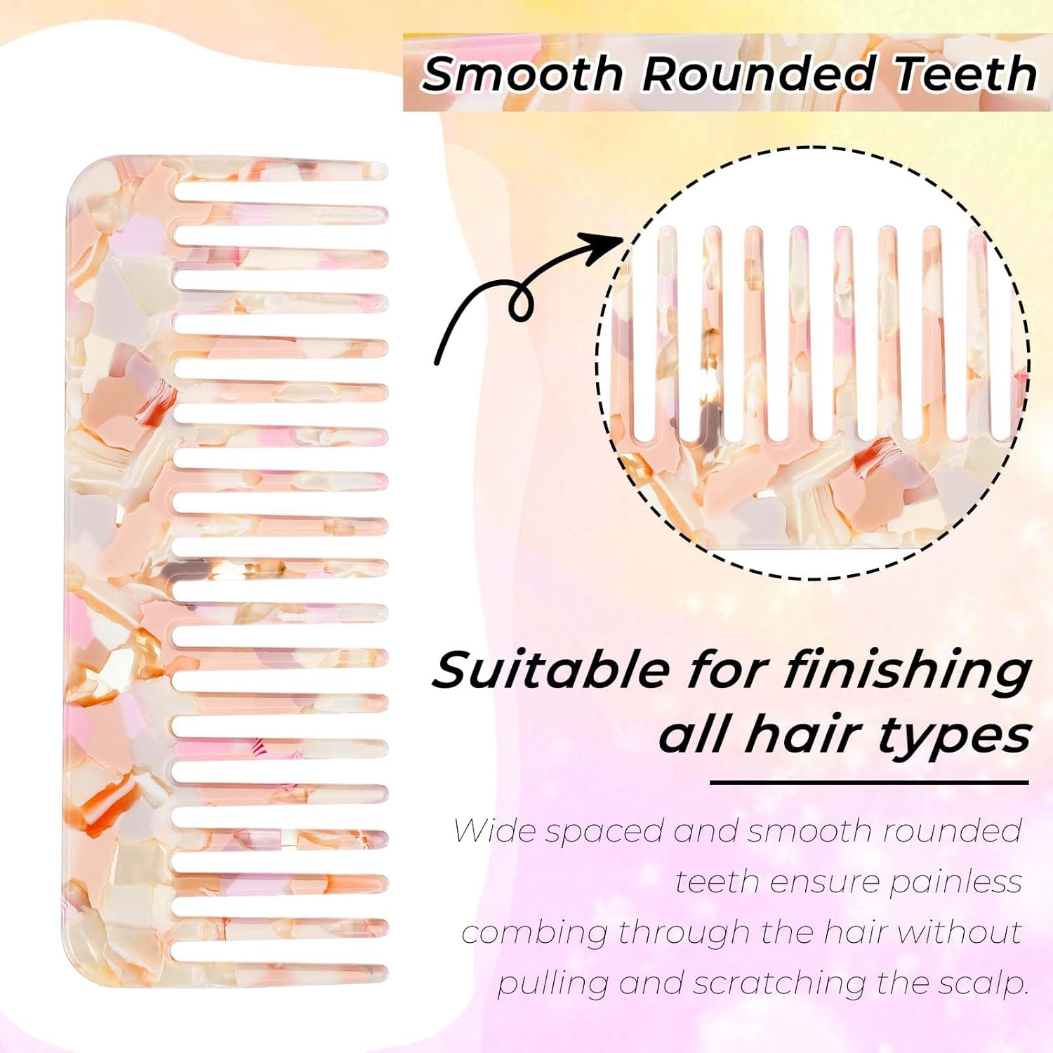 Classicseali 3PCS Travel Comb for Women, Portable Mini Comb for Women, Patterned Colorful Acetate Hair Combs, Small Wide Tooth Comb for Thick Curly Wavy Hairs, Wet or Dry Straight Hairs image number 3
