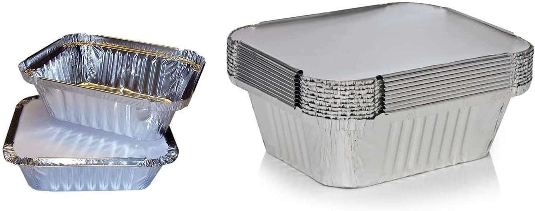 Pack of 50 Aluminium Disposable Foil Food Container with Lids, Reusable Takeaway Containers, Great for Baking Roasting Cooking Food Storage, 14 X 12 X 5Cm image number 1