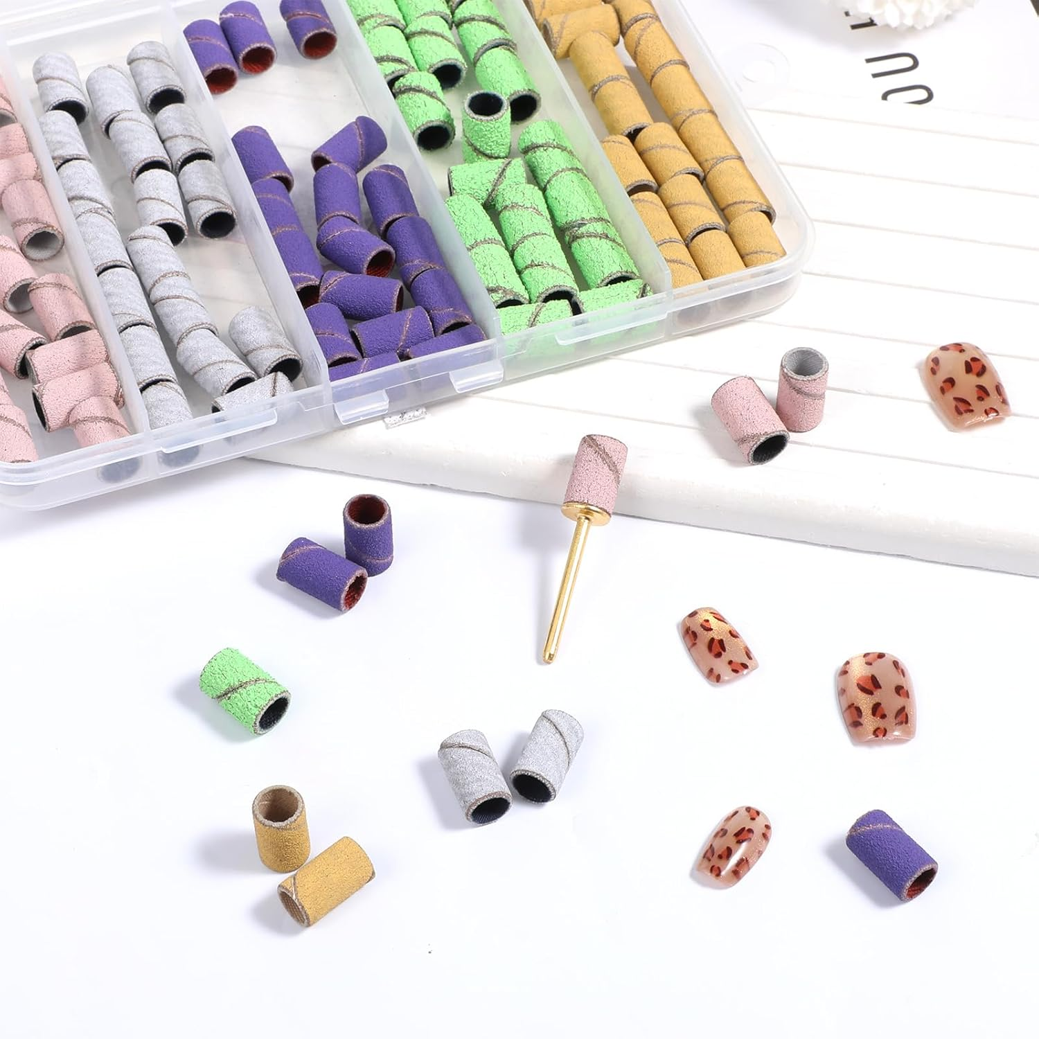 100 Pcs Sanding Bands for Nail Drill with 3 Mm Mandrel Bit, 80/120/180/240 Grit Fine Grit Nail File for Acrylic Nails Grinding Polishing image number 2