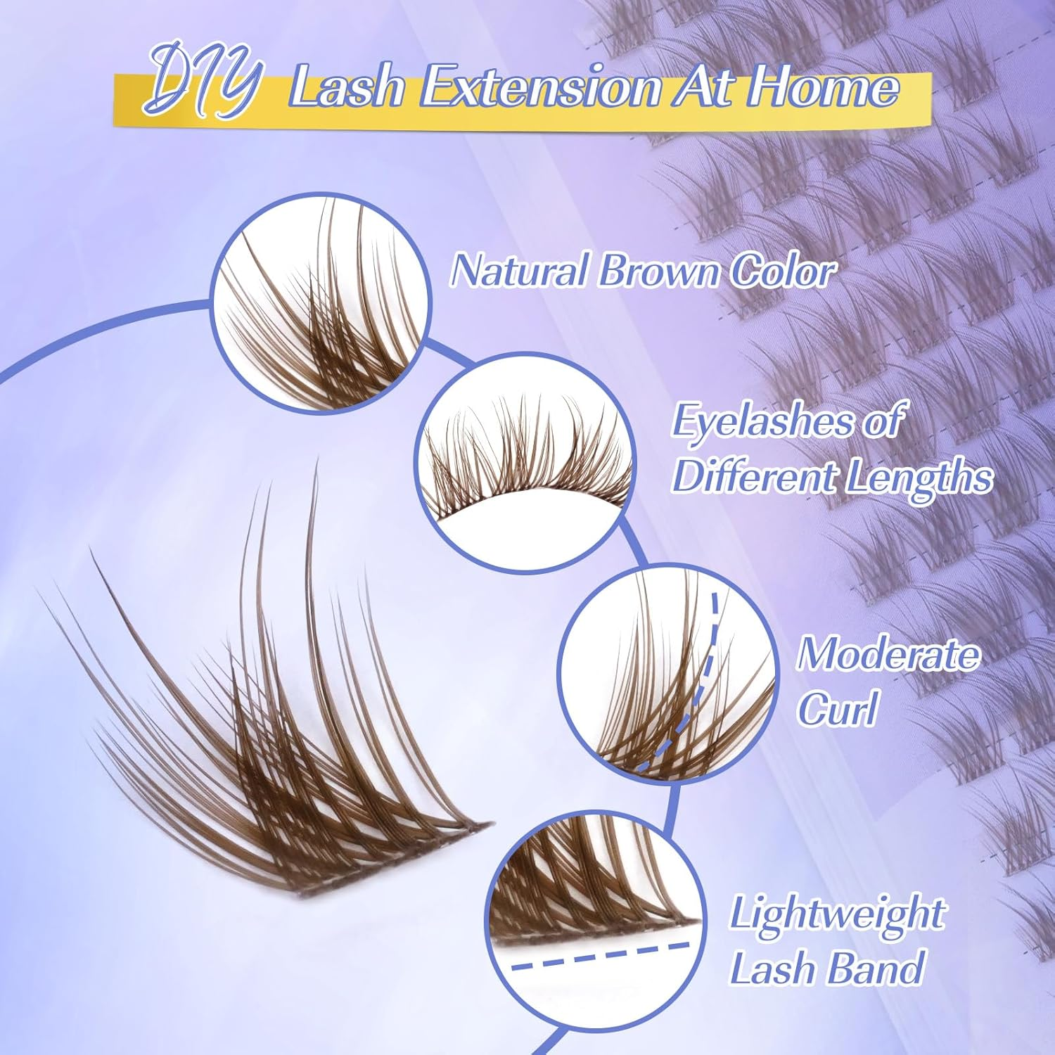 LZM Brown Cluster Lash Cat Eye Lash Clusters Thin & Invisible Band DIY False Eyelashes Natural Wispy Brown Individual Eyelash Extensions Cat-Eye 8-12Mm Mixed Length C/D Curl image number 3