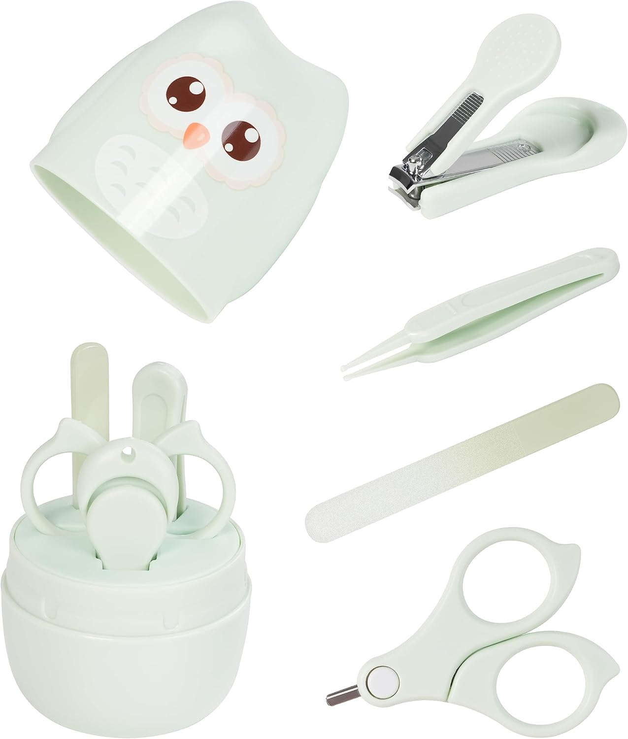 Baby Nail Kit, Baby Manicure Kit and Pedicure Kit,4-In-1 Safe Baby Nail Kit with Cute Owl Shape Case.Baby Nail Clipper, Scissor, Baby Nail File & Tweezer for Newborn, Infant & Toddler(Green)