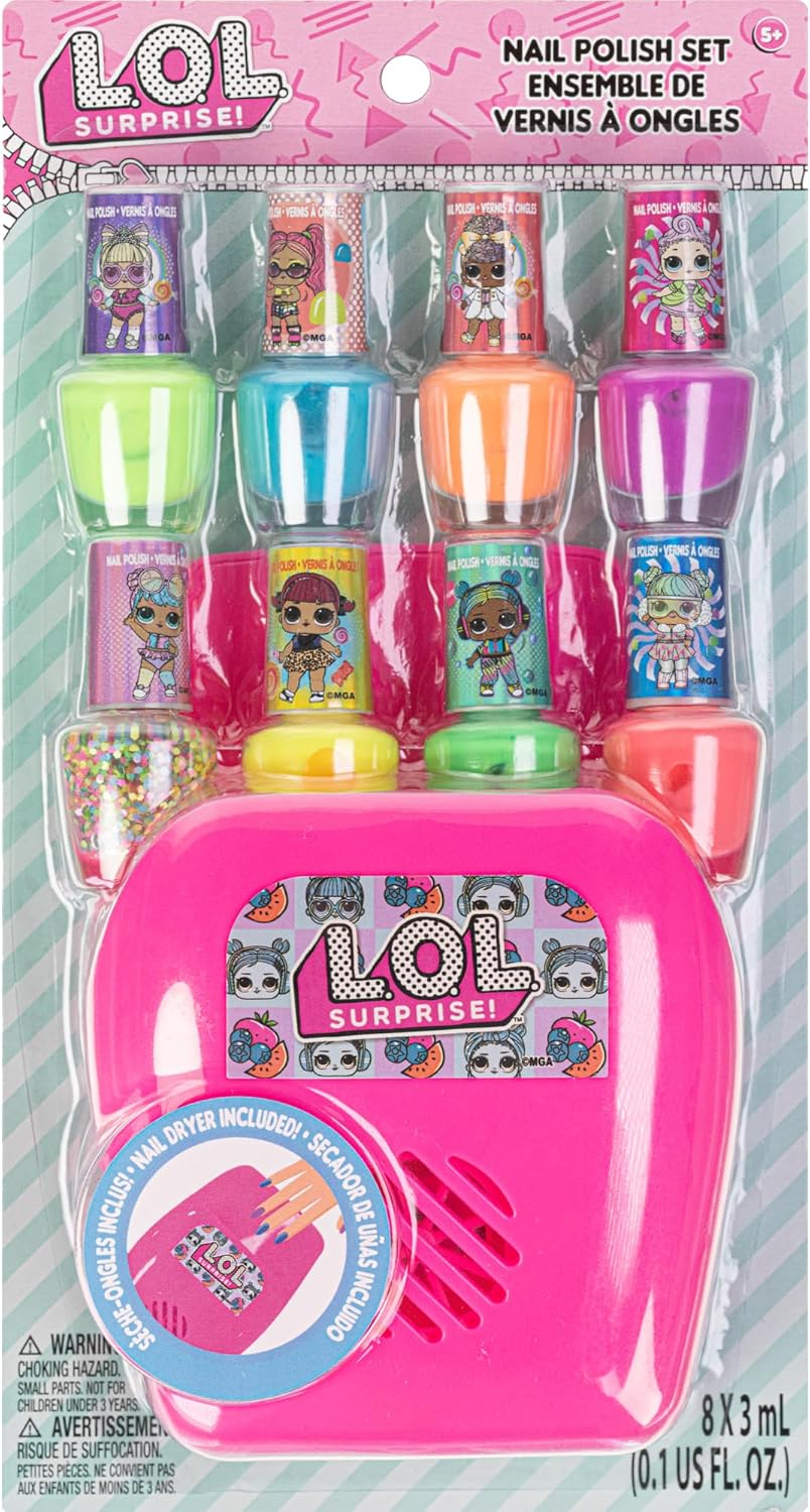 L.O.L Surprise! 8 Pc Non Toxic Nail Polish Set for Kids with Nail Dryer | Peelable Nail Varnish Kit for Ages 3+ by Townley Girl image number 2