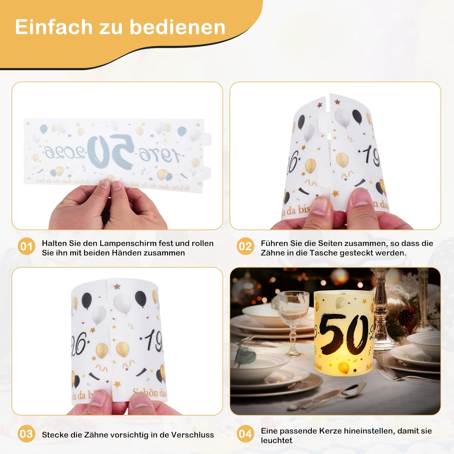 12 Lantern Table Decoration 50Th Birthday, Seutgjie 50Th Birthday Wedding Anniversary Decoration Man Woman 1976-2026 Black Gold for Tea Lights or Candles image number 3