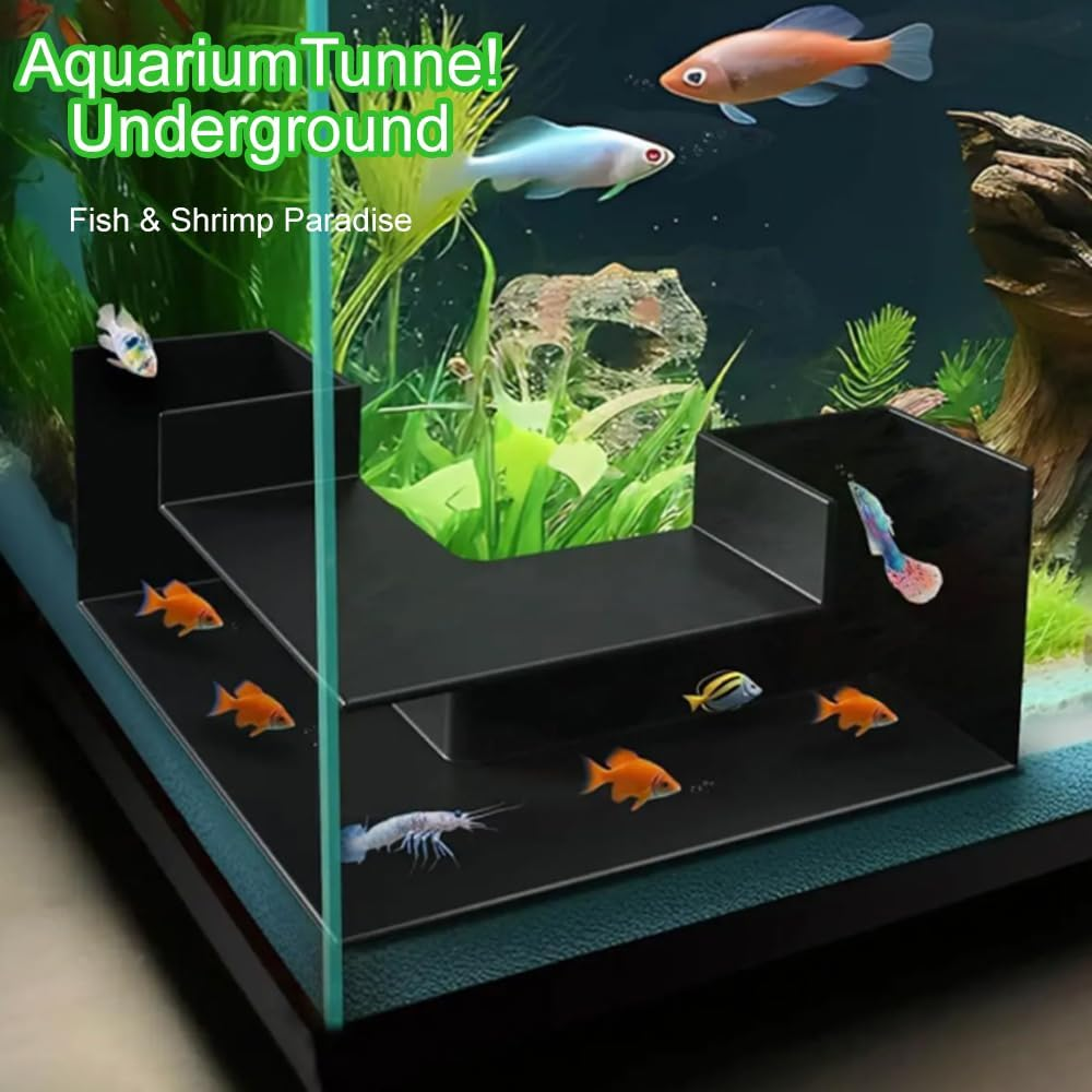 Aquarium Undergravel Viewing Tunnel, Fish Hideouts for Aquarium, Corner Decoration, Unique Tank Viewing Tunnel, Natural Habitat for Fish Tank(Black) image number 5