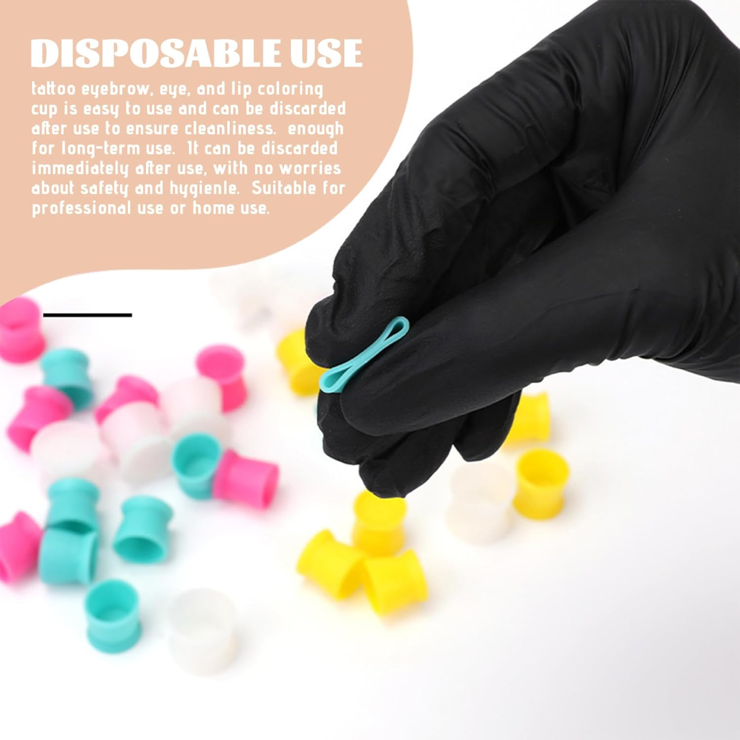 300Pcs Tattoo Ink Cups, Disposable Silicone Ink Caps 0.51X0.47" Food-Grade Silicone Pigment Cup Tattoo Supplies, White, Caps, Cups image number 6