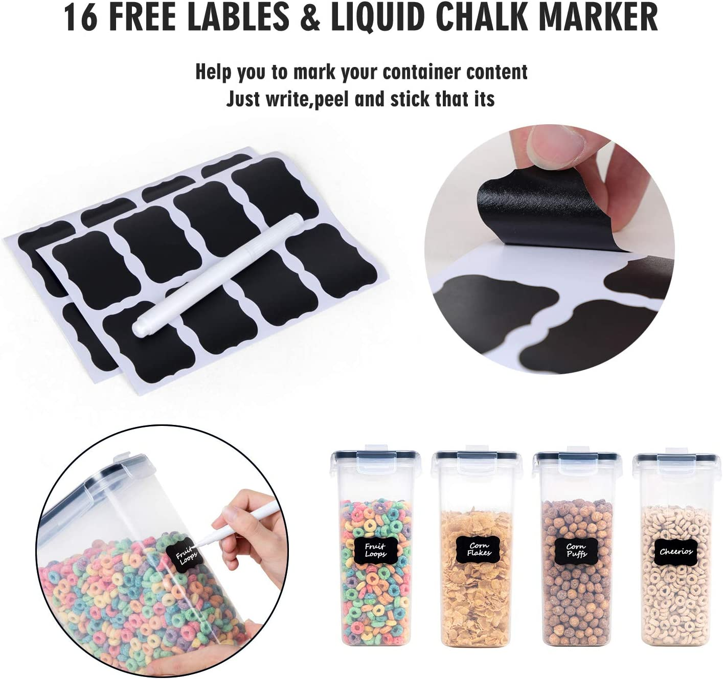 FOOYOO Cereal Containers Storage Set - 4 Piece Airtight Large Food Storage Containers(135.2Oz), BPA Free Dispenser Plastic Cereal Storage Containers image number 4