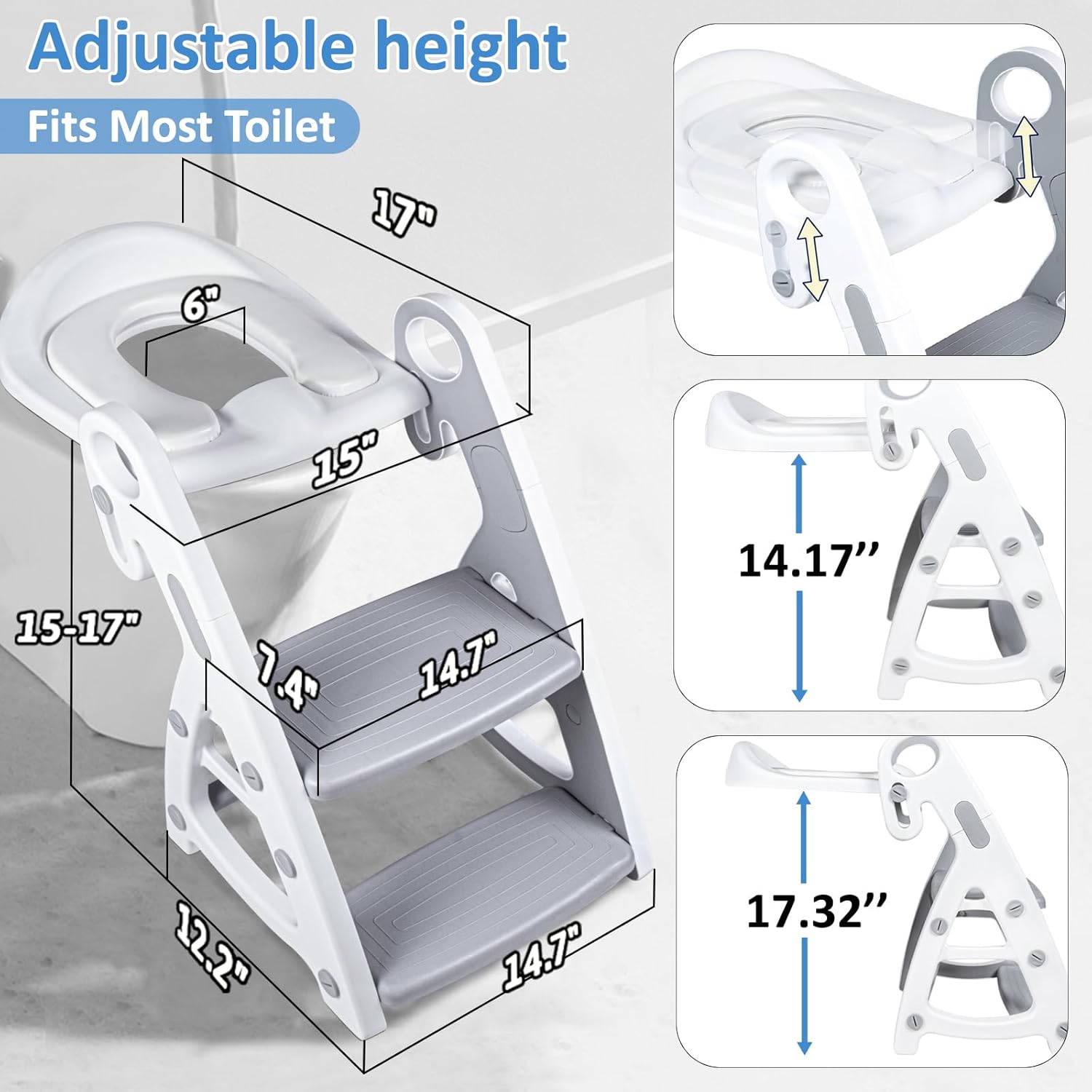Primlect Potty Training Seat, 2-In-1 Toddler Toilet Seat with Step Stool, Ultra-Stable Potty Chair Attachment, Adjustable Seat and Step Ladder, Non-Slip Design, Splash Guard for Boys and Girls(Grey) image number 4