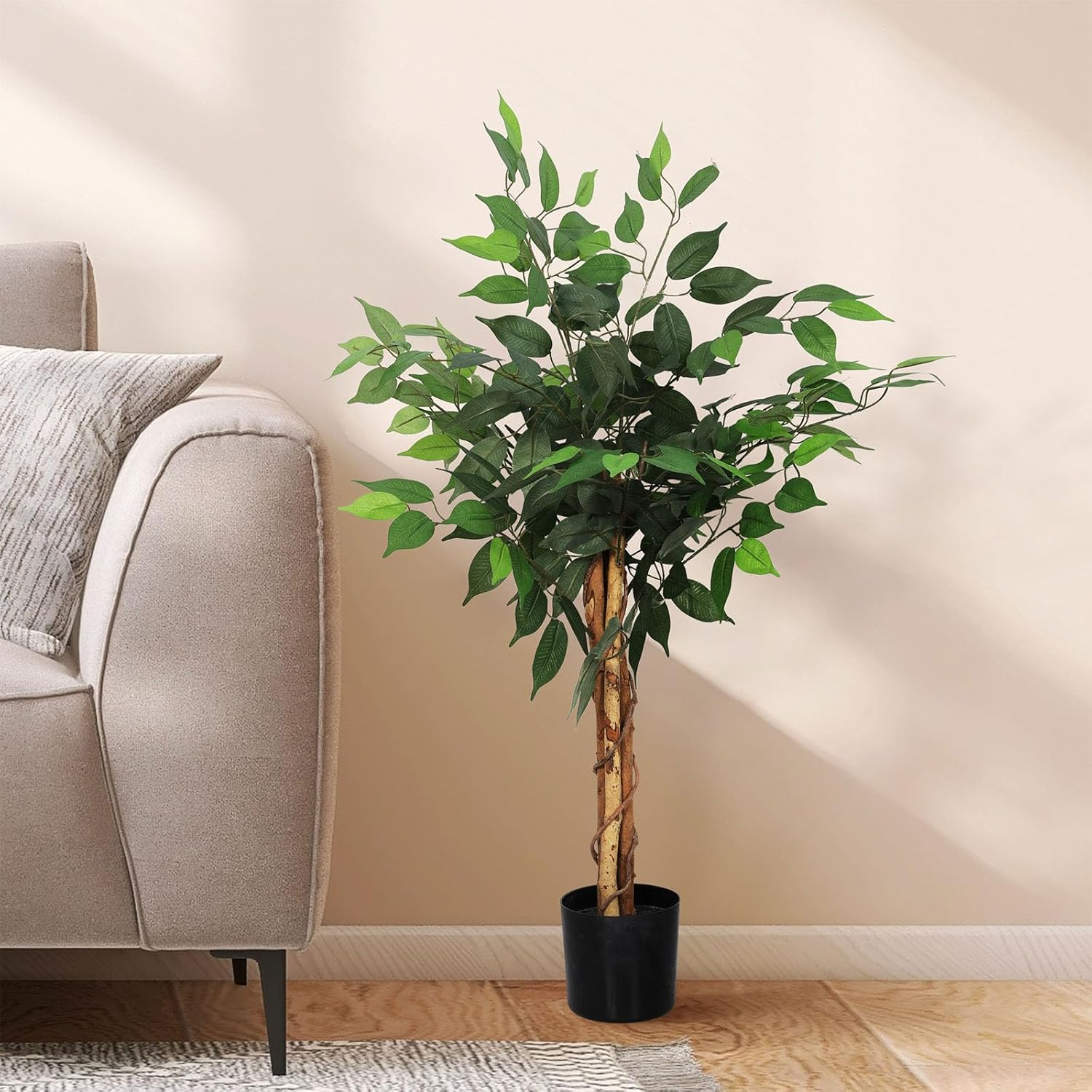 Lambu 90CM Artificial Ficus Trees with Realistic Leaves, Artificial Tree Fake Tree Faux Trees Fake Plants Faux Ficus Tree with Sturdy Plastic Nursery Pot, Fake Ficus Tree for Office Home Farmhouse image number 5