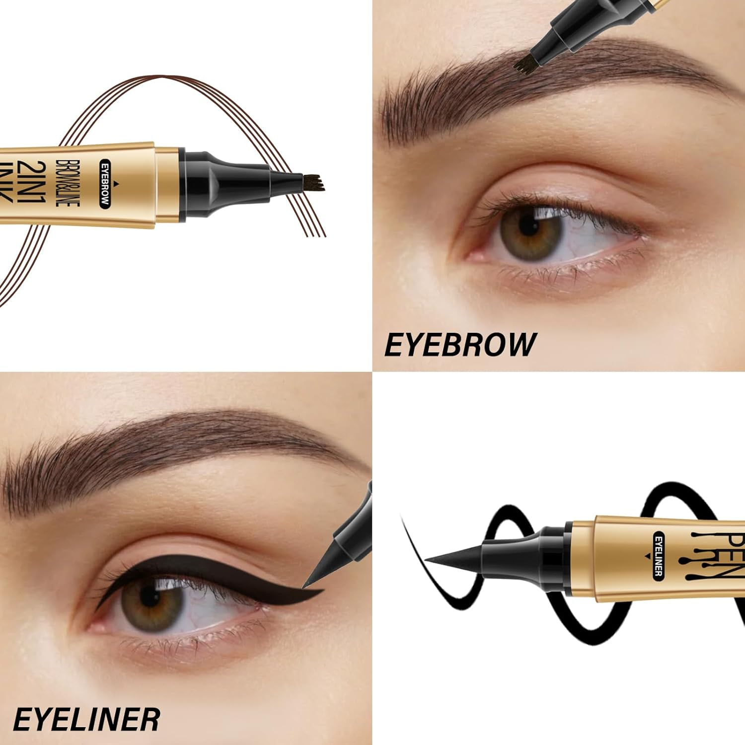 Boobeen Liquid Eyebrow Pen Eyeliner Dual-Ended, 4 Tip Eye Brow Pencil Ink Liner Kit for Matte Eye Makeup, Glides on Smoothly image number 4