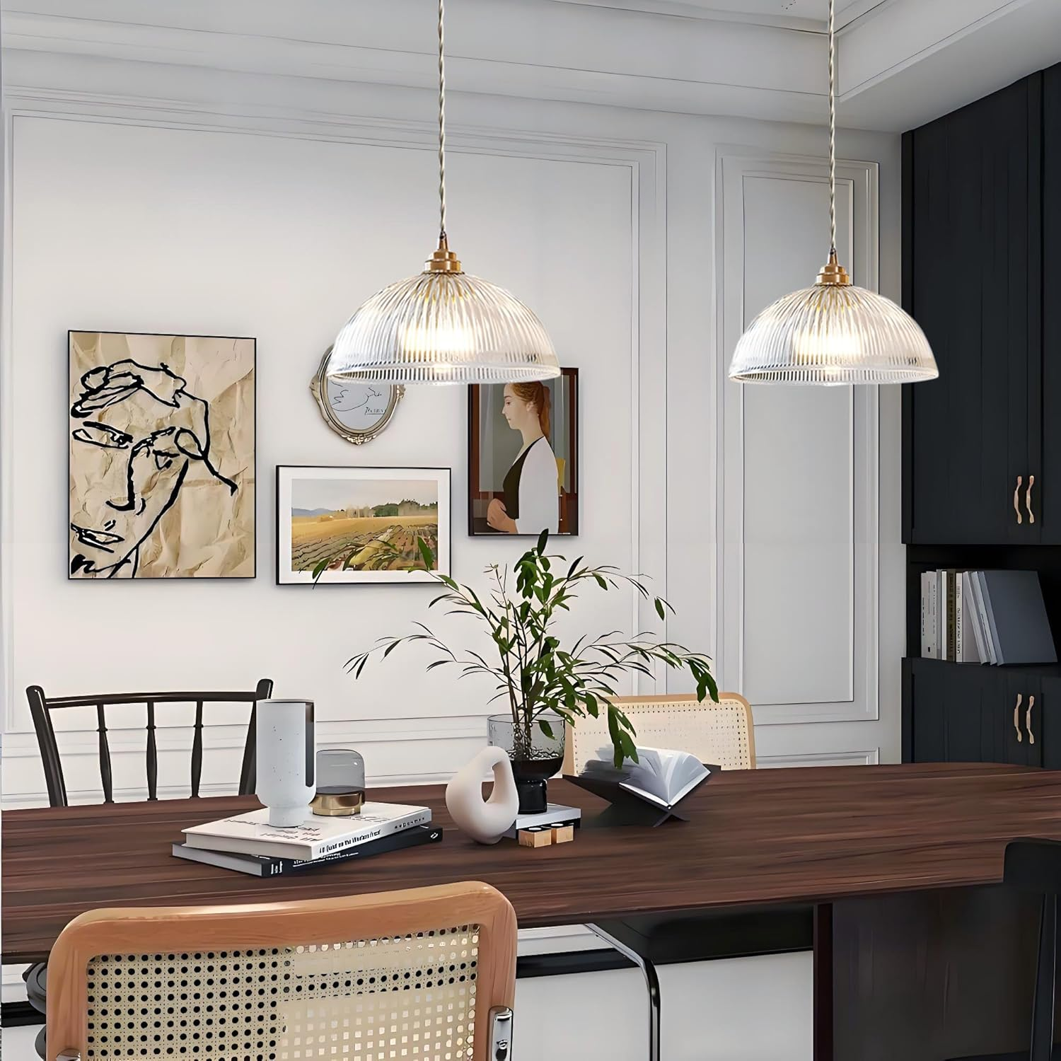 Hjxdtech Industrial Vintage Glass Dome Pendant Light with Copper Brass E27 Lamp Socket Ceiling Light Pendant Lamp Loft Chandelier (30 Cm) image number 5