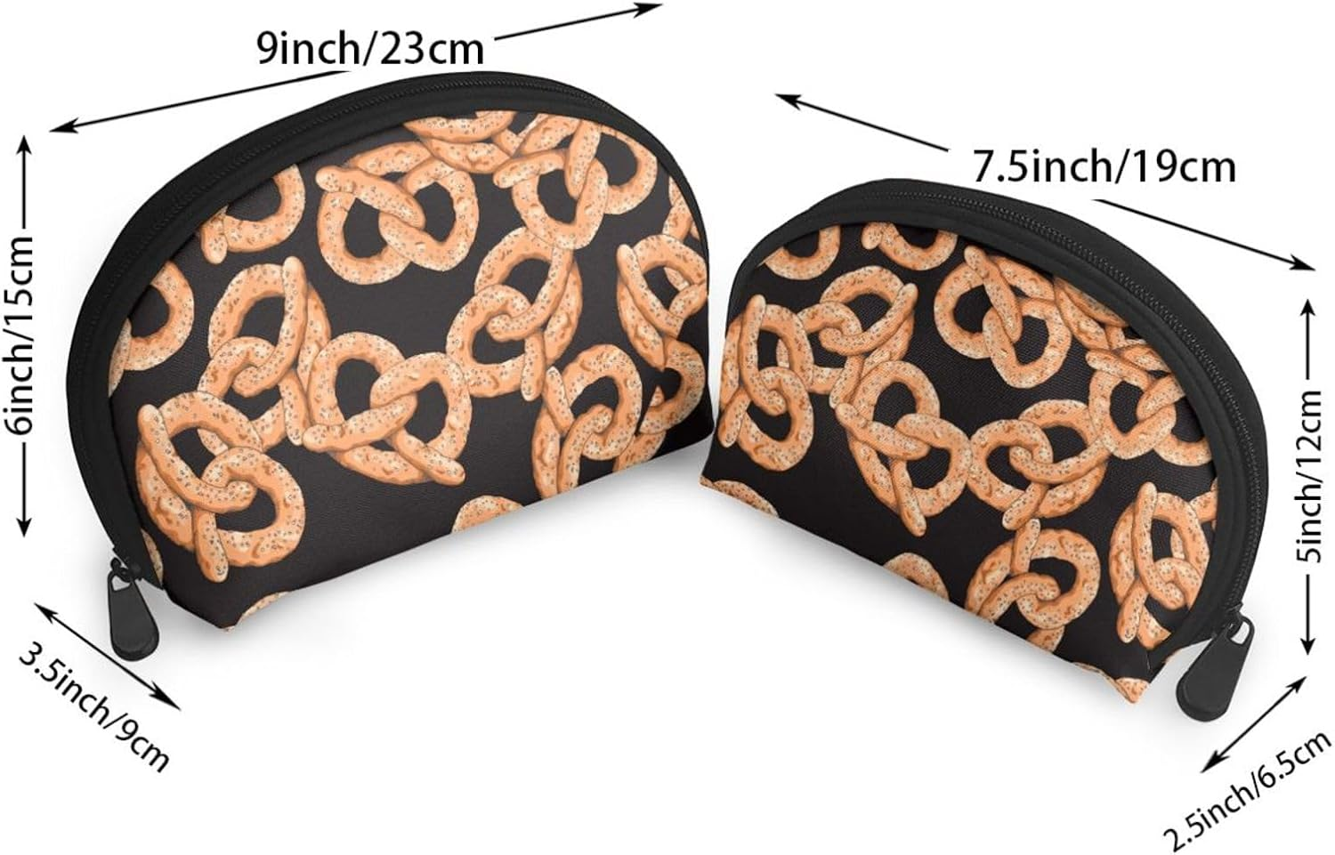 Cozimangoe Coin Pouch Makeup Bags Set, 2 Piece Shell Shape Cosmetic Bag with Pockets for Daily Travel Handbag Lipstick Keys Toiletry, Personalized Fresh Pretzel image number 4