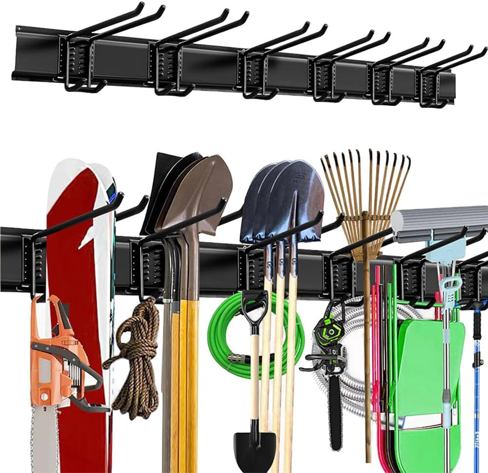 ALSTON Garage Tool Organizer Heavy Duty Wall Mount Storage Rack Steel Garden Tool Hanger with 6 Removable Hooks for Broom Rake Shovel Yard Tools Max Load 180Kg image number 1