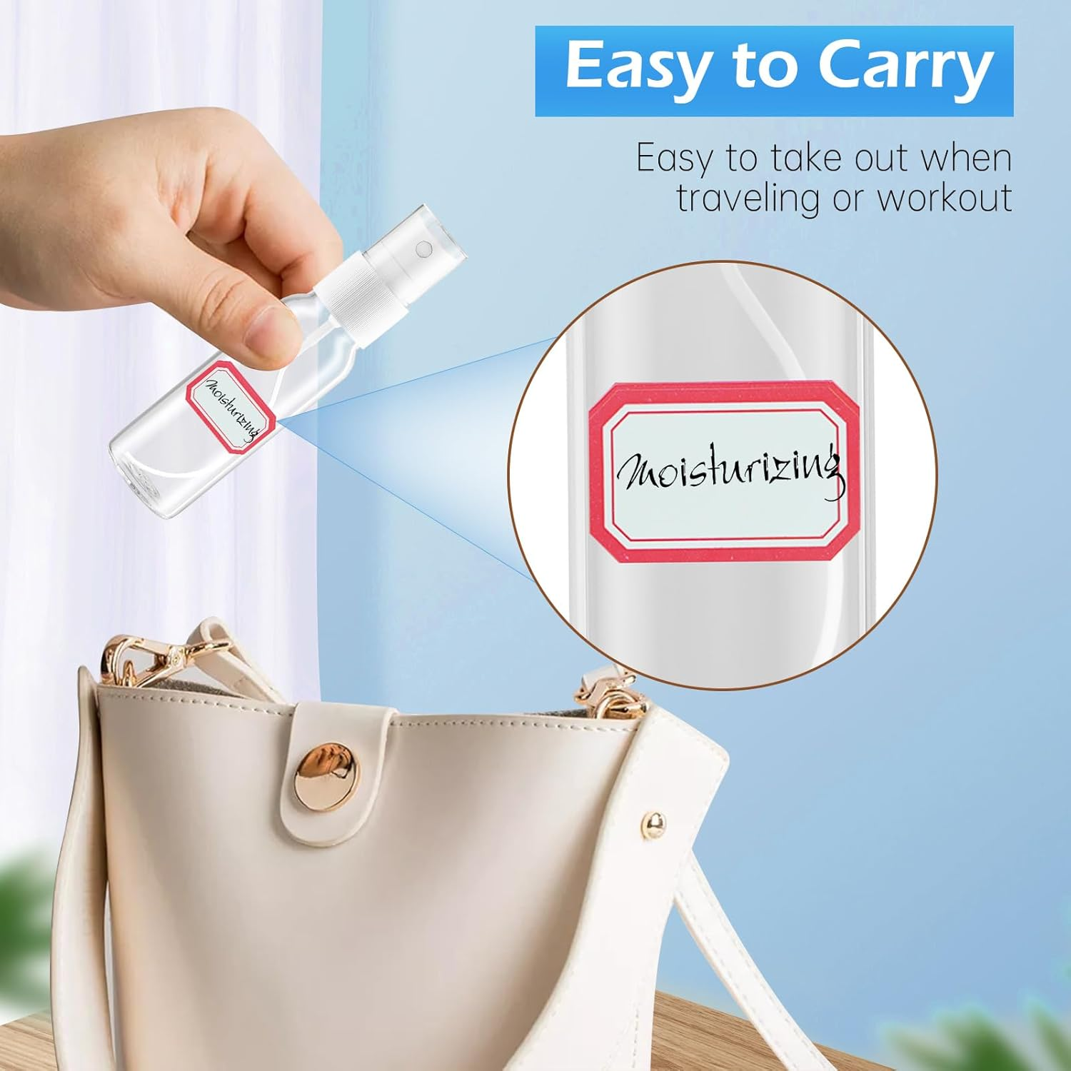 Zoizocp Spray Bottles, 2Oz/50Ml Clear Empty Fine Mist Plastic Mini Travel Bottle Set, Small Refillable Liquid Containers with 2Pcs Funnels and 24Pcs Labels (6 Pack) image number 5