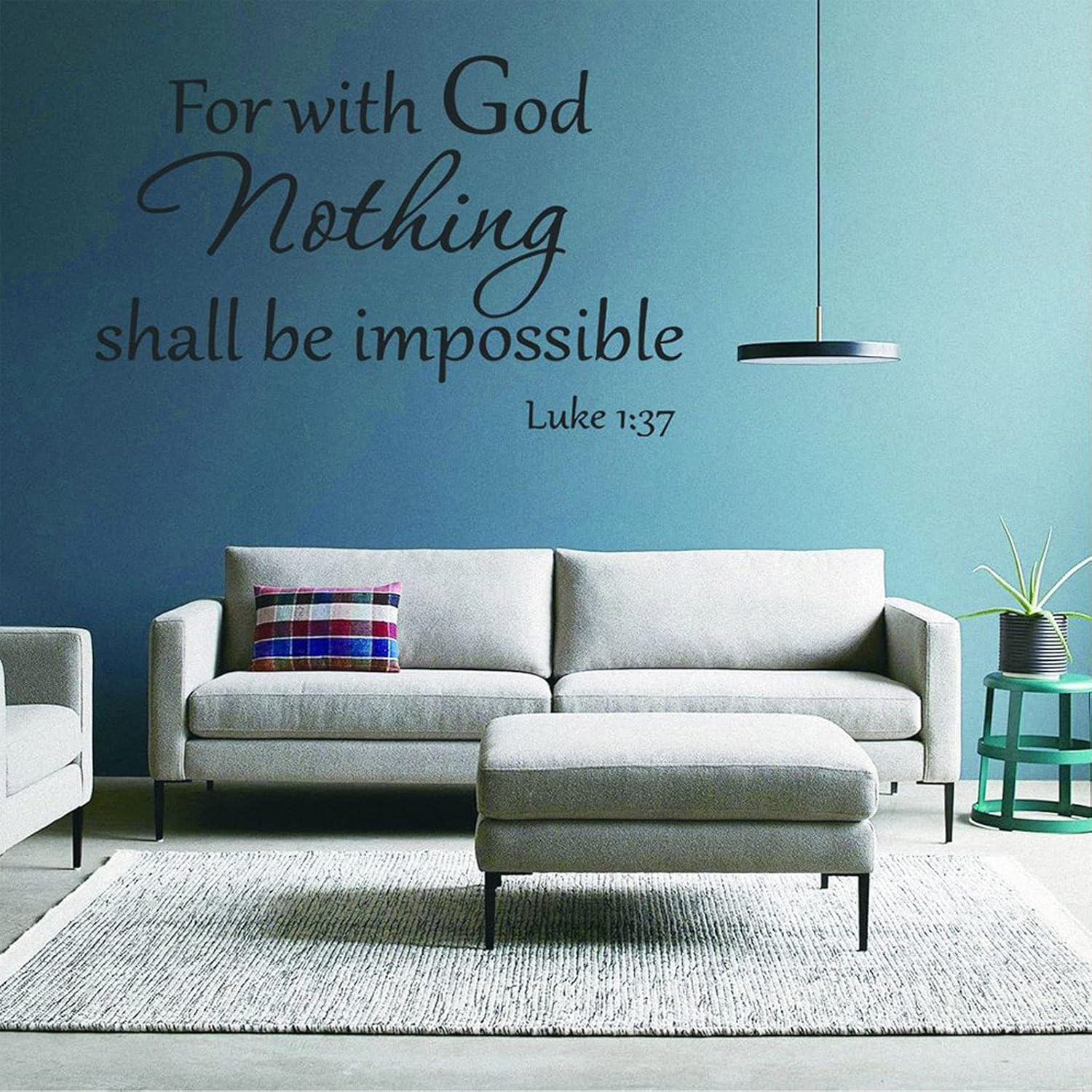 INCAUCA Bible Verse Wall Decals Peel and Stick, for with God Nothing Shall Be Impossible Luke 1:37 Wall Art Saying Sticker, Inspirational Spiritual Religious Wall Decor for Church Home Pray image number 2