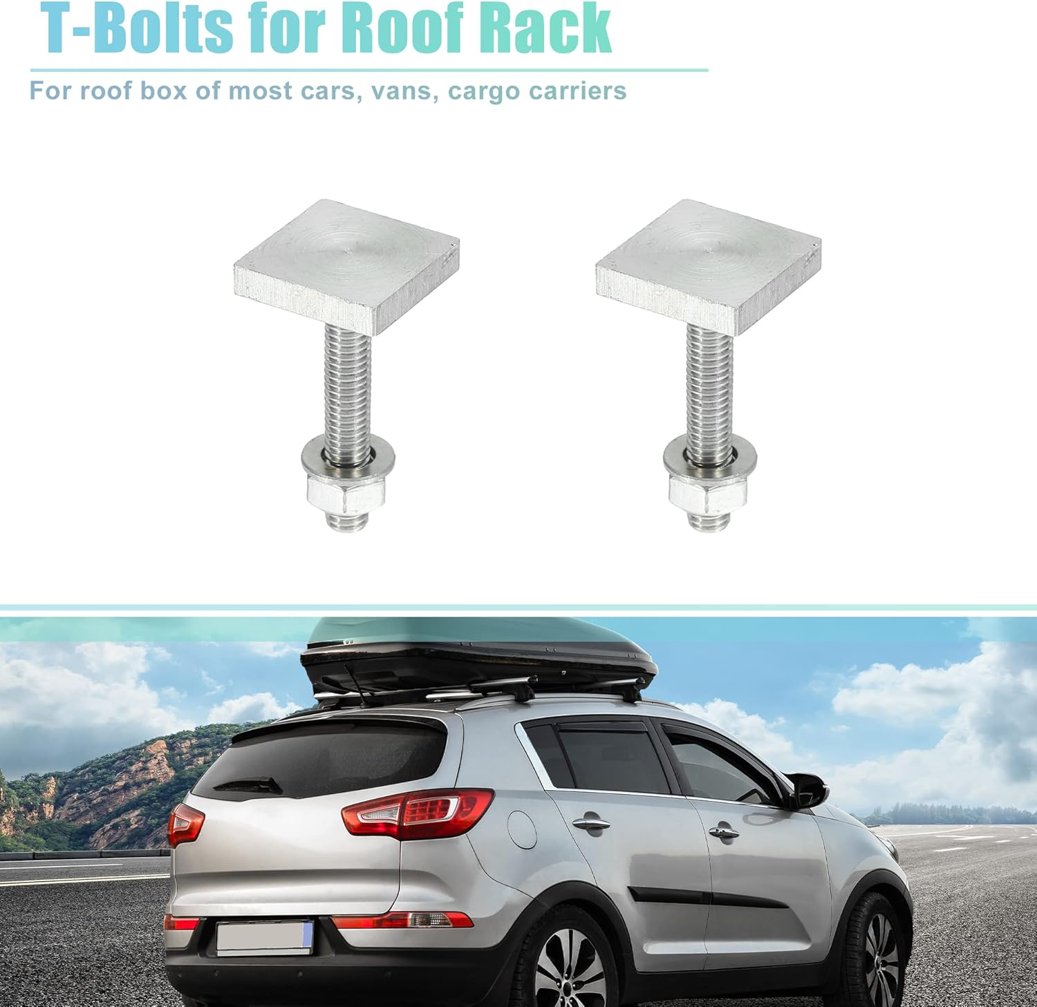 X AUTOHAUX 2Pcs Universal Roof Rack T Shaped Bolt Rooftop Rack Bolt T Shaped Slots T Shaped Track Bolts W/Nuts Washers Bike Rack Cross Bar Adapter Gray image number 3