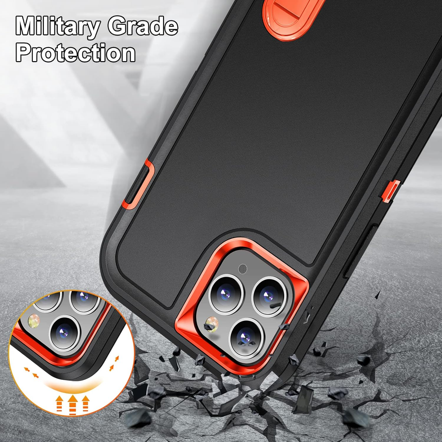 Shockproof Case for Iphone 11 Case with Kickstand,Military Grade Drop Protective,Heavy Duty Hard Back 3-Layer Protective Phone Cover for Iphone 11 (Black+Orange) image number 1