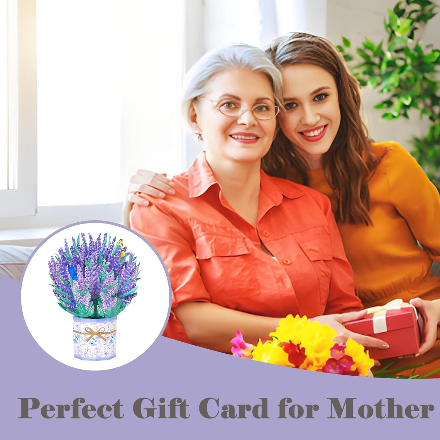 3D Pop up Mothers&rsquo; Day Card with Envelope and Note Card, Handmade Flower Greeting Card Flower Bouquet for Birthday, Mothers' Day, Anniversary, Valentine'S Day (Lavender) image number 5