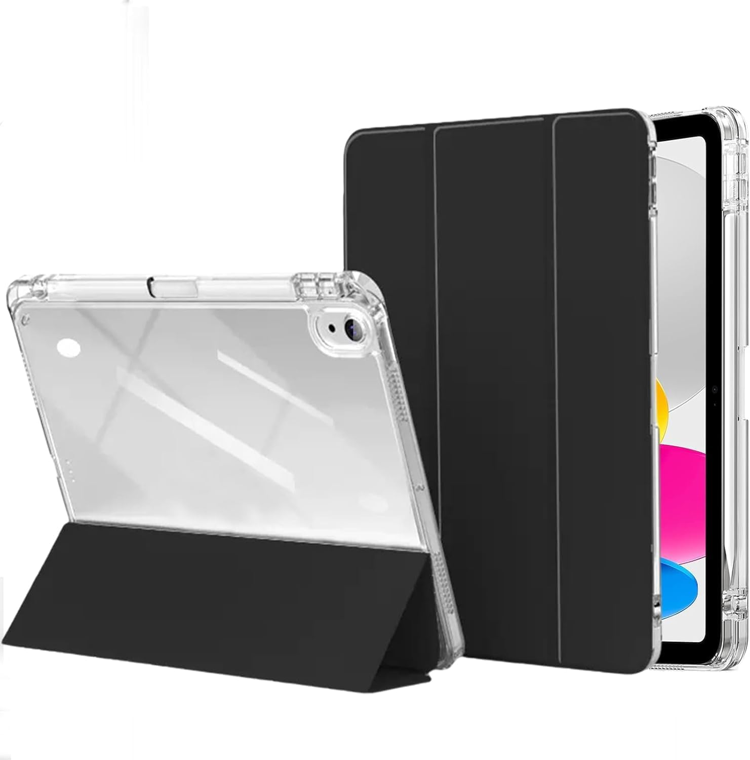 AVAKOT Case for Ipad A16 11Th Generation 11 Inch 2025, Ipad 10Th Generation 10.9 Inch 2022,Clear Back Slim Trifold Stand with Pencil Holder Auto Wake/Sleep, Black