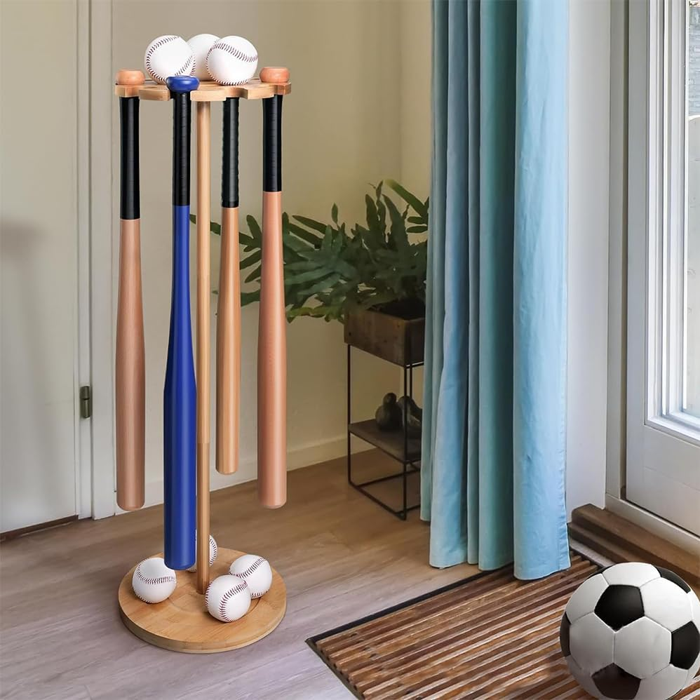 Baseball Bat Storage Organizer,Solid Wood Baseball Bat Stand,Wall Mounted Wood Rack for Baseball Memorabilia,Rustic Wooden round Softball Sport Equipment Hanger Organizer,Accommodate 10 Baseball Bats