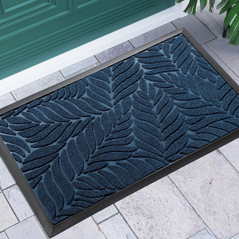 Yimobra Door Mat outside Entrance, All-Season Waterproof Indoor Outdoor Doormat, All-Weather Non-Slip Welcome Mats for Front Door, Low Profile, Patio Porch, 29.5X17, Grey
