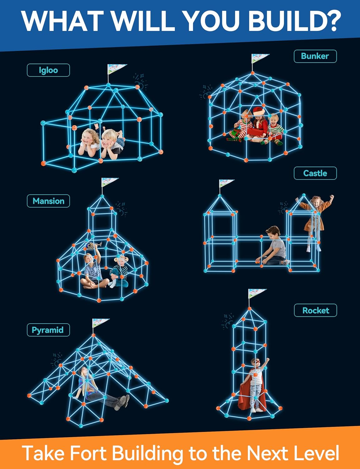 Besrey Kids Fort Building Kit Den Building Kit 133 Pcs with Toss Game - Creative Fort Glow in Dark, Outdoor Play Playground Equipment, DIY Construction STEM Toys for Kids Game image number 3