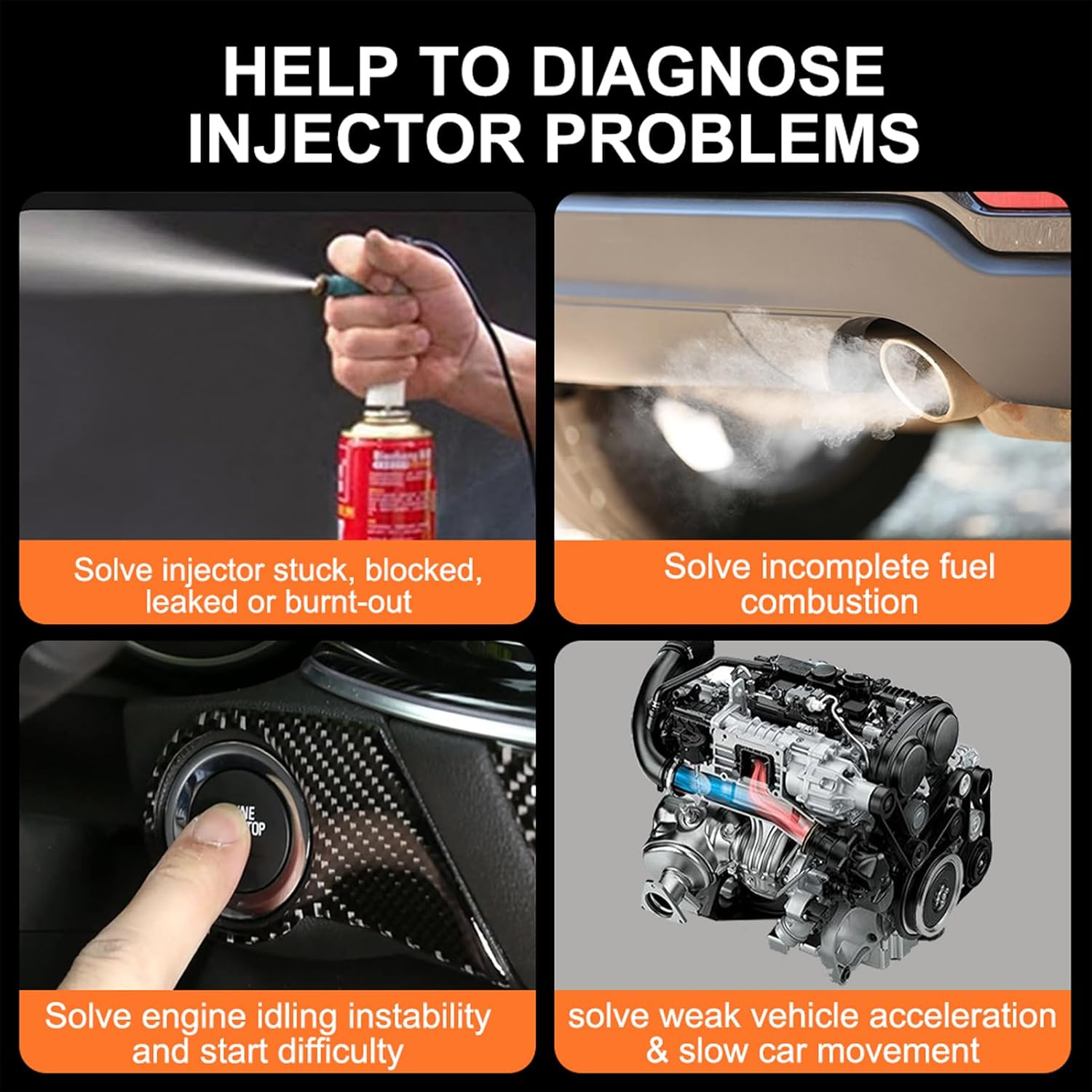 Pyhodi Fuel Injector Tester, 8 Pulse Modes, Universal DIY Fuel Injector Cleaner Kit with 4 Adapters, Test Two Injectors Simultaneously, for Almost All Vehicle Models with Short Circuit (Orange) - Orange image number 4