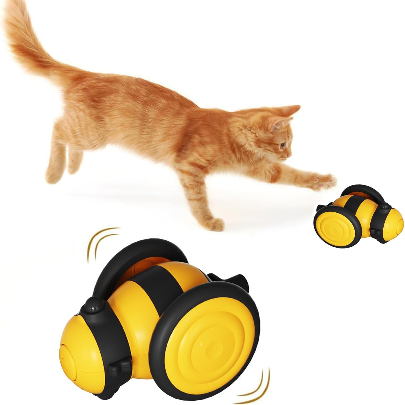PAWCHIE Interactive Cat Toy Bee - USB Rechargeable with Feather, Intelligent Obstacle Avoidance, 360&deg; Automatic Movement, LED Light for Indoor Cats