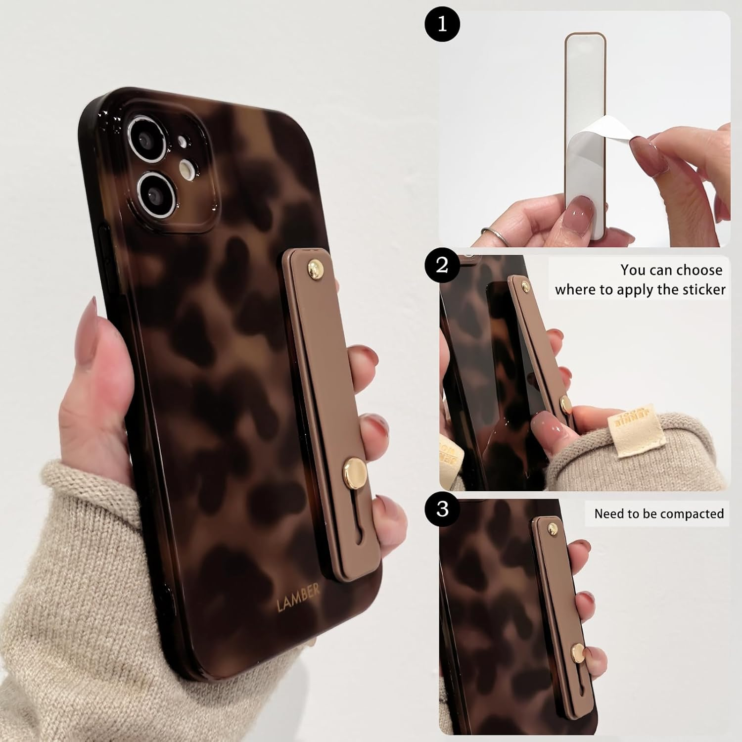 NITITOP Compatible with Iphone 11 Case Cute Leopard Print Brown Amber Tortoise Design for Women Girls Men with Wrist Adjustable Hand Strap Kickstand Aesthetic Protective Cover - Brown image number 2