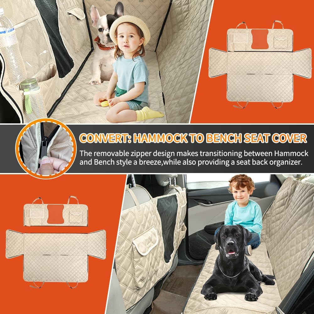 Dog Car Seat Cover for Back Seat Car Hammock, Waterproof Backseat Protector for Dogs, Mesh Window and Multiple Pockets - Fits Cars, Suvs, and Trucks image number 6