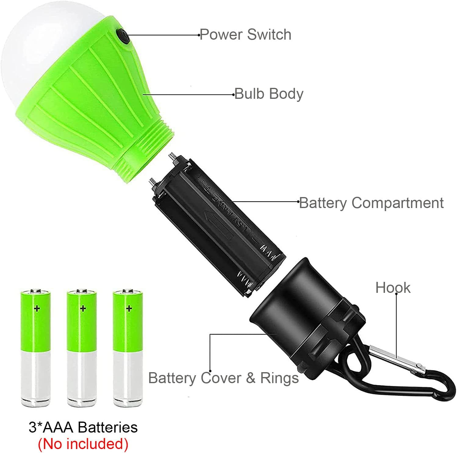 LED Tent Light 4-Pack Clip Hook Hurricane Emergency Lights LED Camping Light Bulb Camping Tent Lamp Portable Lantern Bulb Camping Equipment for Camping, Hiking (Black) image number 1