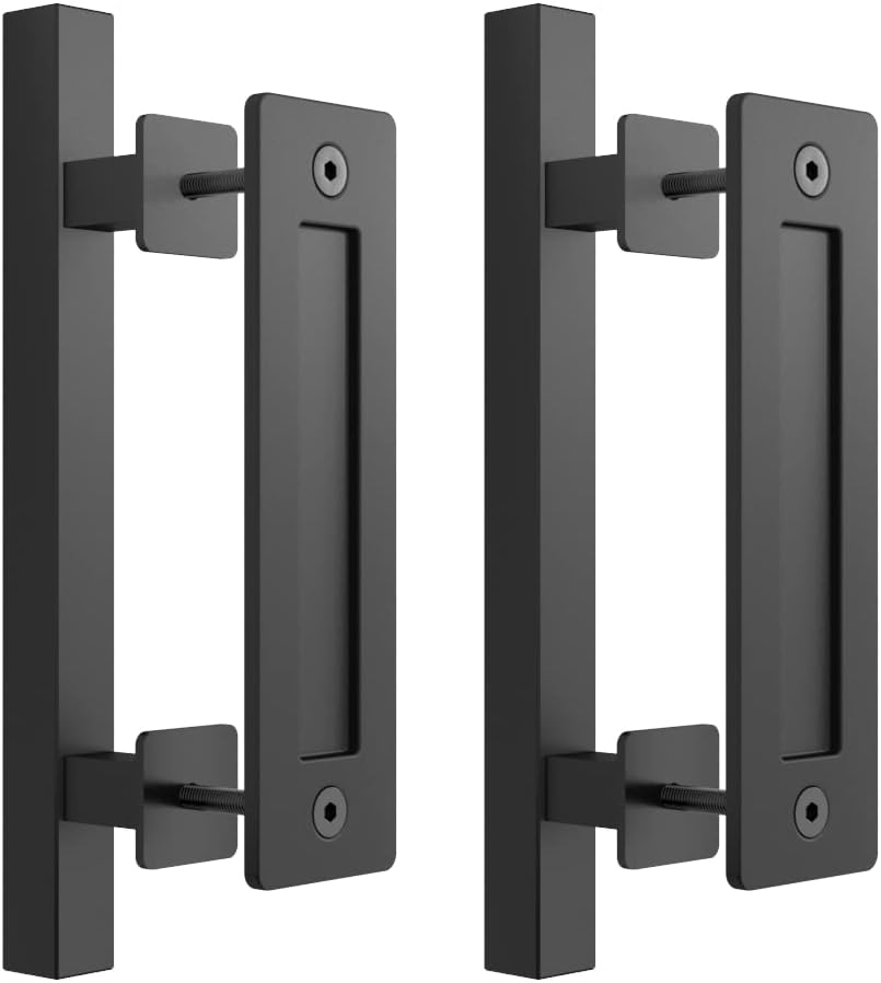 Skysen Sliding Barn Door Handle Flush Pull Set -Black 12" Square (685-2Pack) image number 5