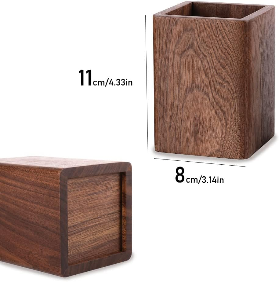 Kaizuca Wooden Pen Holder, Square Pen Holder, Desk Organiser, Black Walnut Wood, Handmade, for Stationery, Make up Brushes, Desks, Offices (Brown)