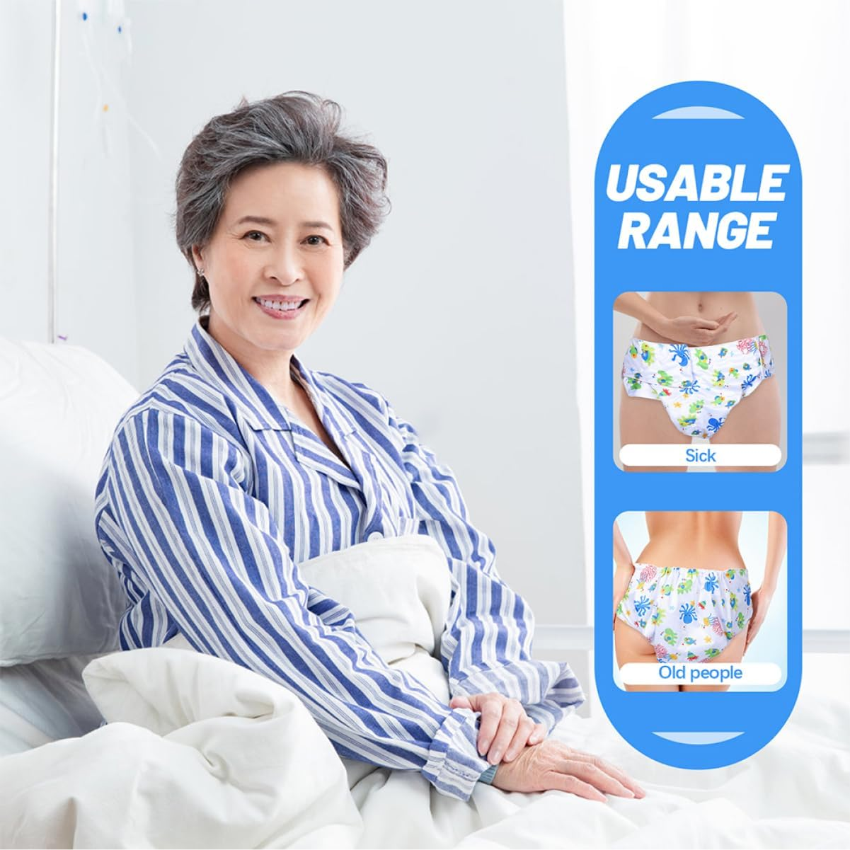 Ifundom 2Pcs Washable Adult Diapers Incontinence Pants Reusable Cloth Snaps for Elderly Men and Women Postpartum Care image number 5