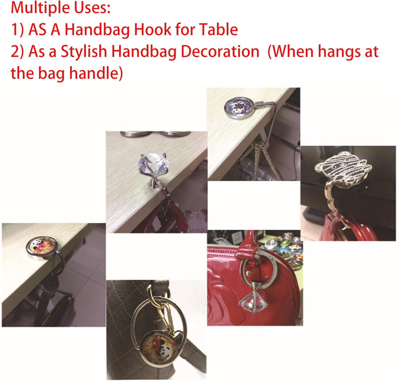 Under Table Top Cute Purse Bag Backpack Travel Hook Women'S Handbag Desk Instant Hanger Foldable Mobile Pocketbook Holder Magnet Portable Decorative Bling Clip Light Restaurant Bar Office Gadget Gift - 1 Silver Butterfly Shaped Hook + 2 Stickers image number 4