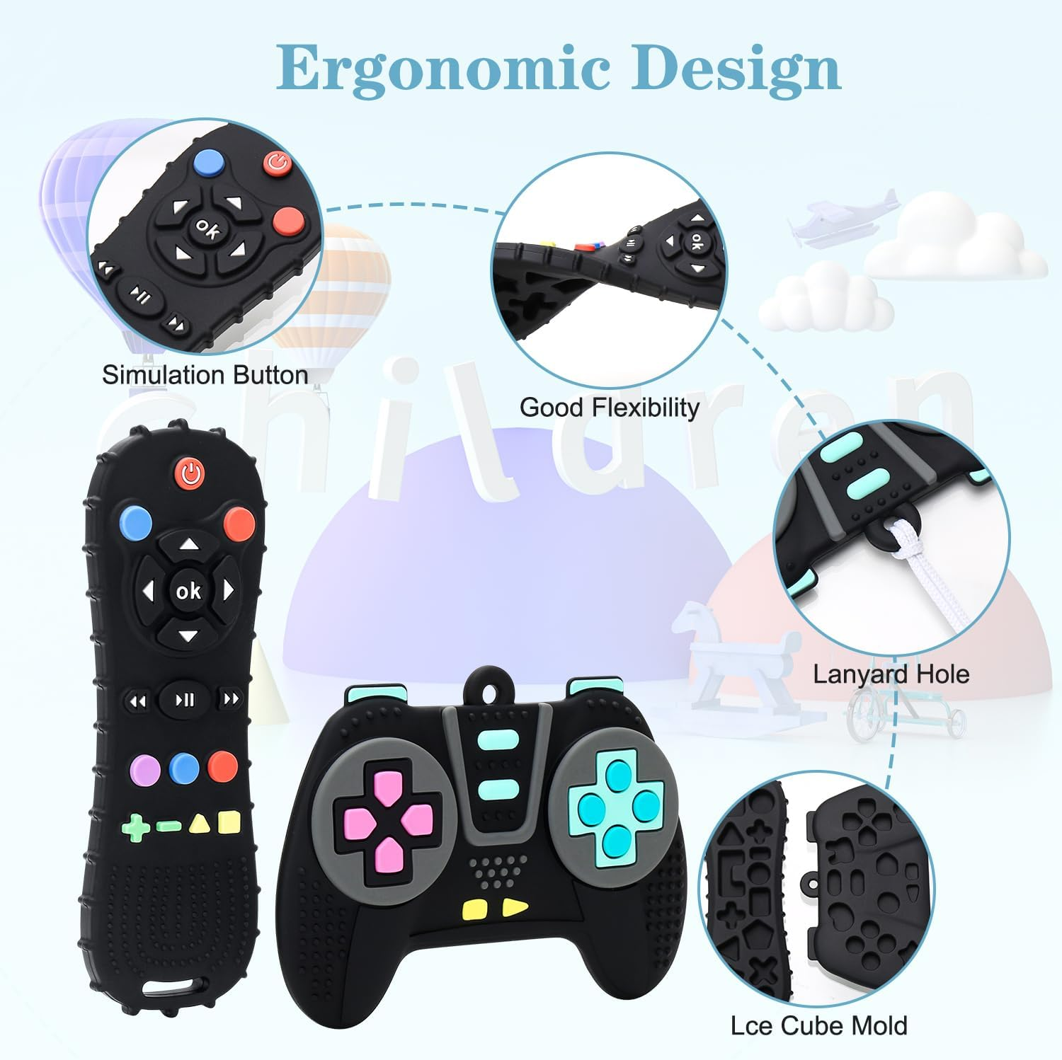 Baby Remote Teether Toys - 2 Pack Silicone Teethers for Infants 3+ Months, Bpa-Free Chew Toys with Textured Surface & Easy Grip - Soothing Gum Relief for Newborns & Toddlers (Black) image number 1