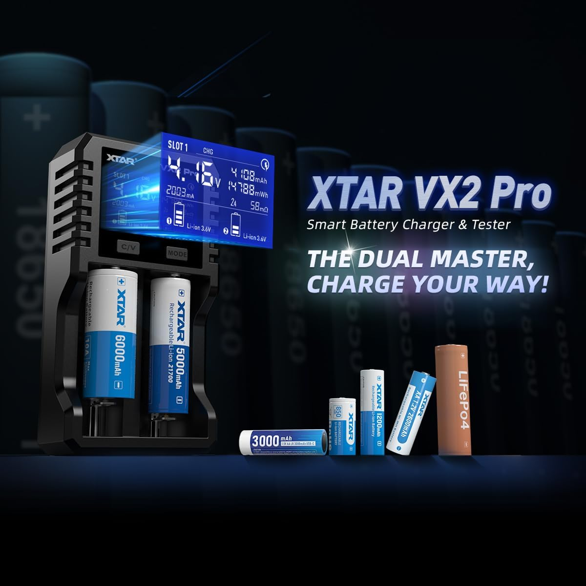 XTAR New VX2 Pro 2 Independent Slot Universal Battery Charger for 3.6/3.7V Li-Ion 1.5V Li-Ion&1.2V Ni-Mh AA AAA 3.2V Lifepo4 Batteries with Discharge/Store/Refresh Function (VX2 Pro) image number 5