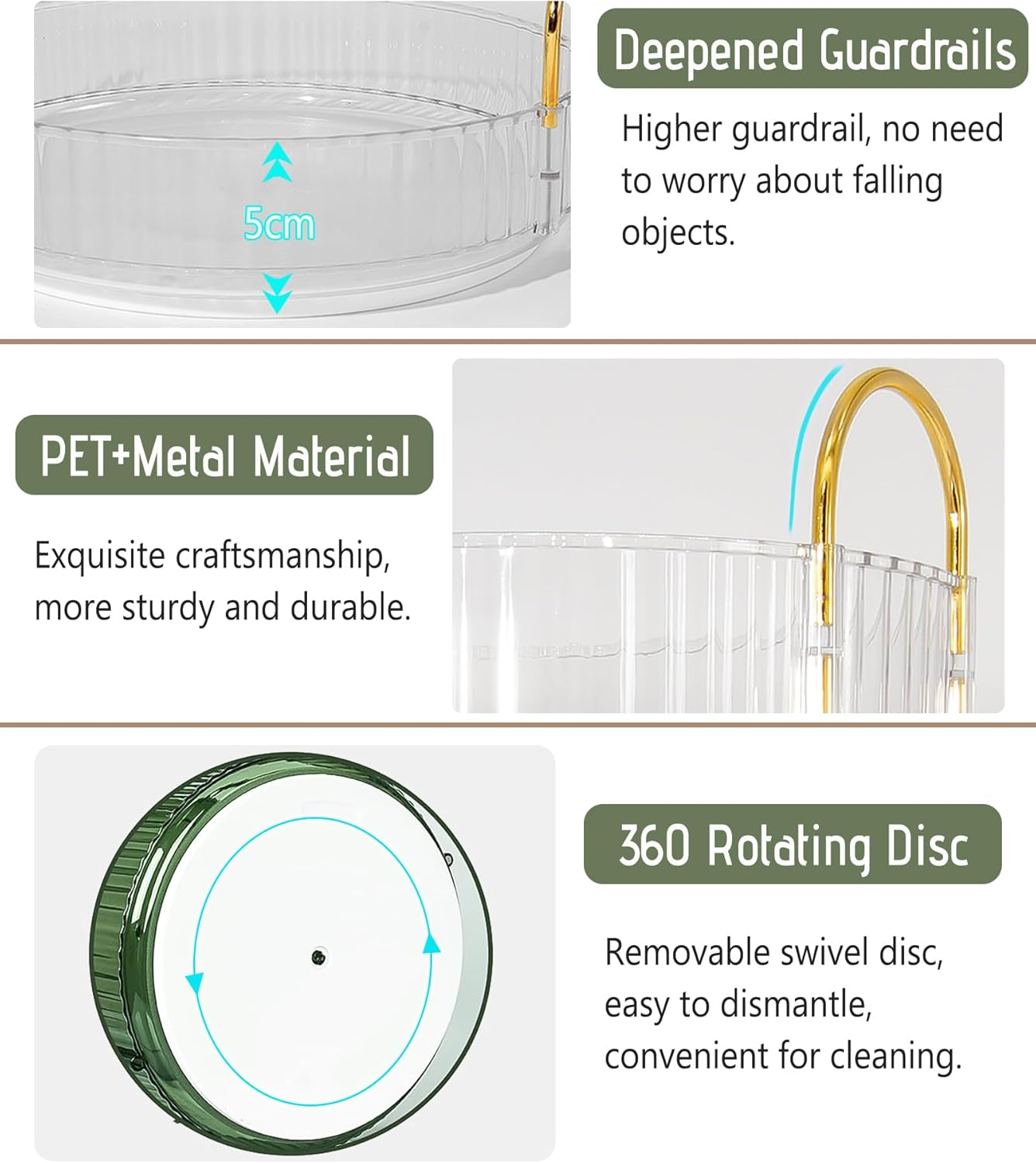 VNIMTI Skincare Organisers 360 Rotating, 3 Tier Makeup Organiser Countertop, Spinning Cosmetics Organiser Display Cases, Beauty Storage for Vanity, Countertop, Bathroom (Clear-3 Tier) - Grey image number 6