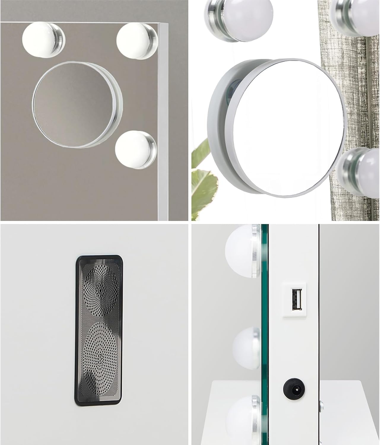 Oikiture Hollywood Vanity Mirror with Light 60.5 X 43Cm Vanity Mirror with 15 Dimmable Bulbs, Bluetooth Speaker USB Power Charging Makeup Vanity Mirror with 10X Magnifying Mirror image number 4