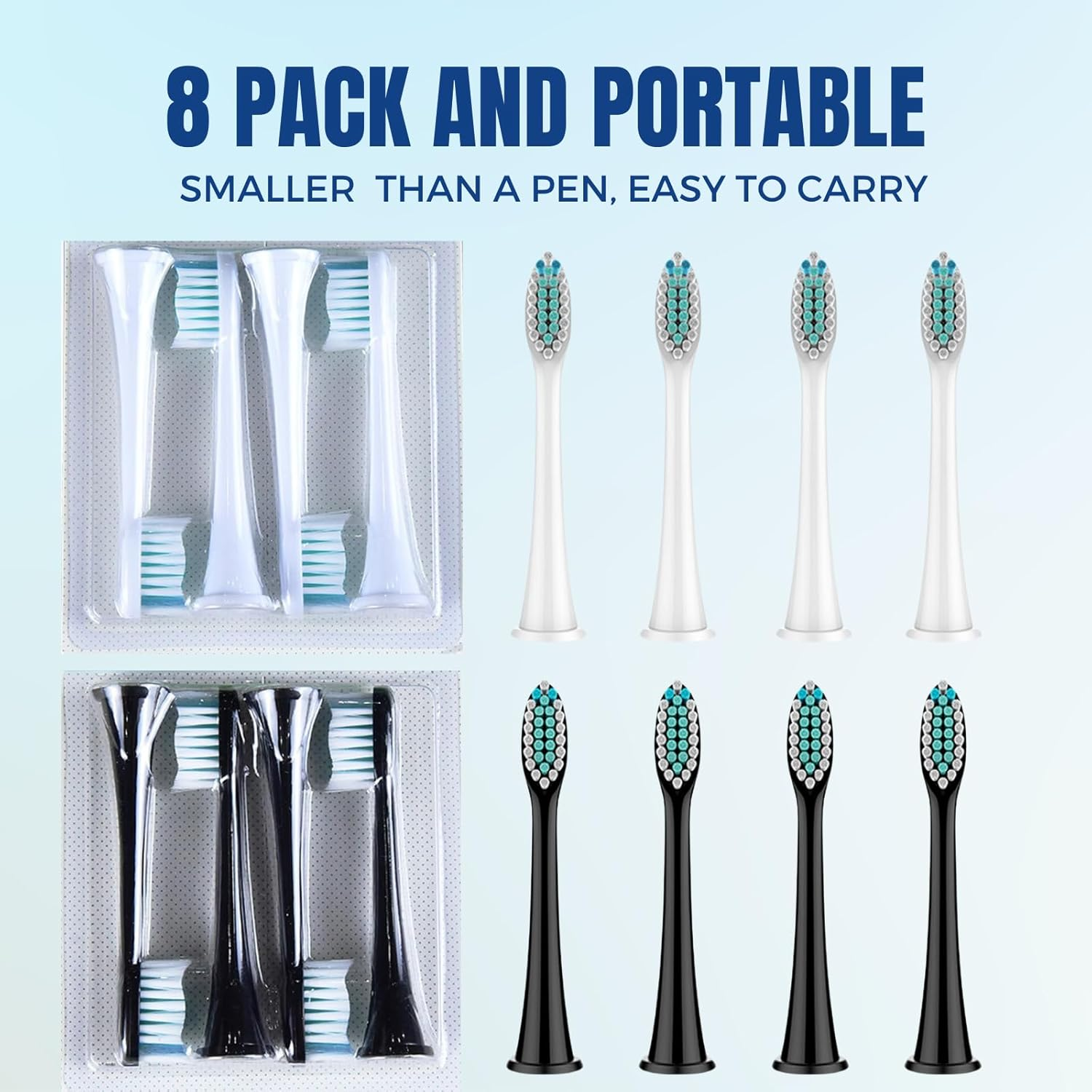 Replacement Brush Heads Compatible with Philips Sonicare, JOMWEN Fits Diamondclean, Protectiveclean, Flexcare, Healthywhite, Easyclean, 2 Series, 3 Series, Kids Series and More (Black+White, 8 Pack)