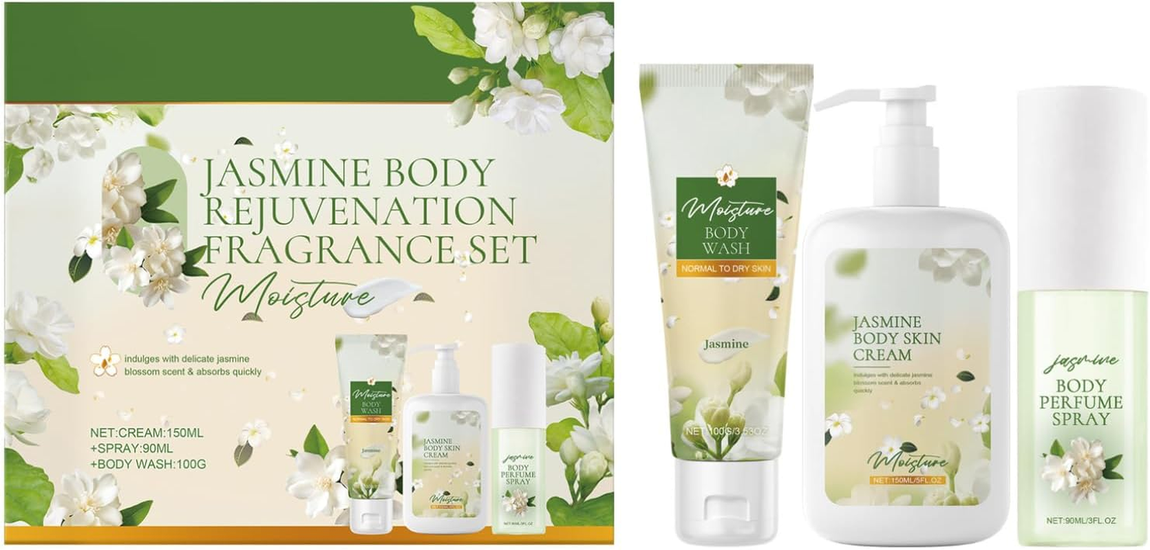 Tiaobug Floral Jasmine Scented Body Wash Lotion and Perfume Gift Set 3 Piece Skincare Bundle for Women Hydrating Gentle Cleansing Long Lasting Fragrance White One Size image number 6