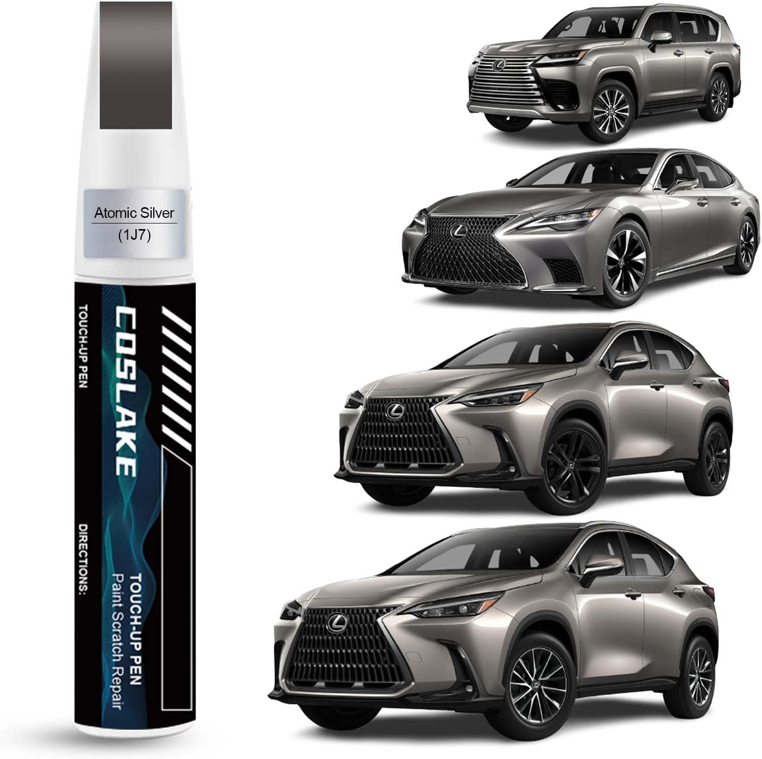 COSLAKE Car Touch up Paint(Atomic Silver(1J7)) for Lexus, Car Paint Scratch Repair Kit, Quick & Easy Solution to Repair, 2 in 1 Scratch Remover Pen with Color-Matched