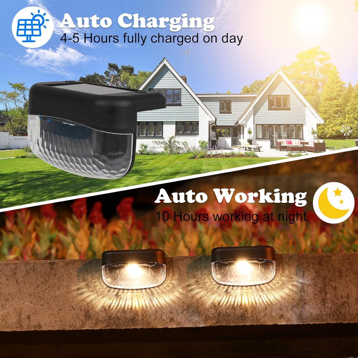 Harloon Solar Deck Lights Outdoor, 2 LED 16 Pack Solar Step Lights Waterproof Led Solar Lights for Outdoor Stairs, Step, Powered Deck Decorations, Fence, Yard, Patio, and Pathway (Warm White) image number 1