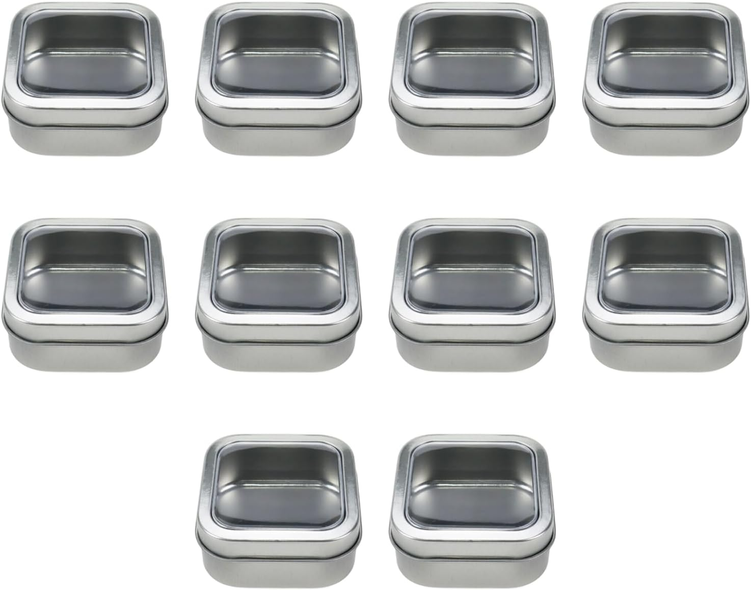 Coshar 10Pcs Square Metal Storage Organizer Mini Tin Box with Clear Window Lids for Candy, Candles, Lip Balms and Solid Perfumes (Silver) image number 5