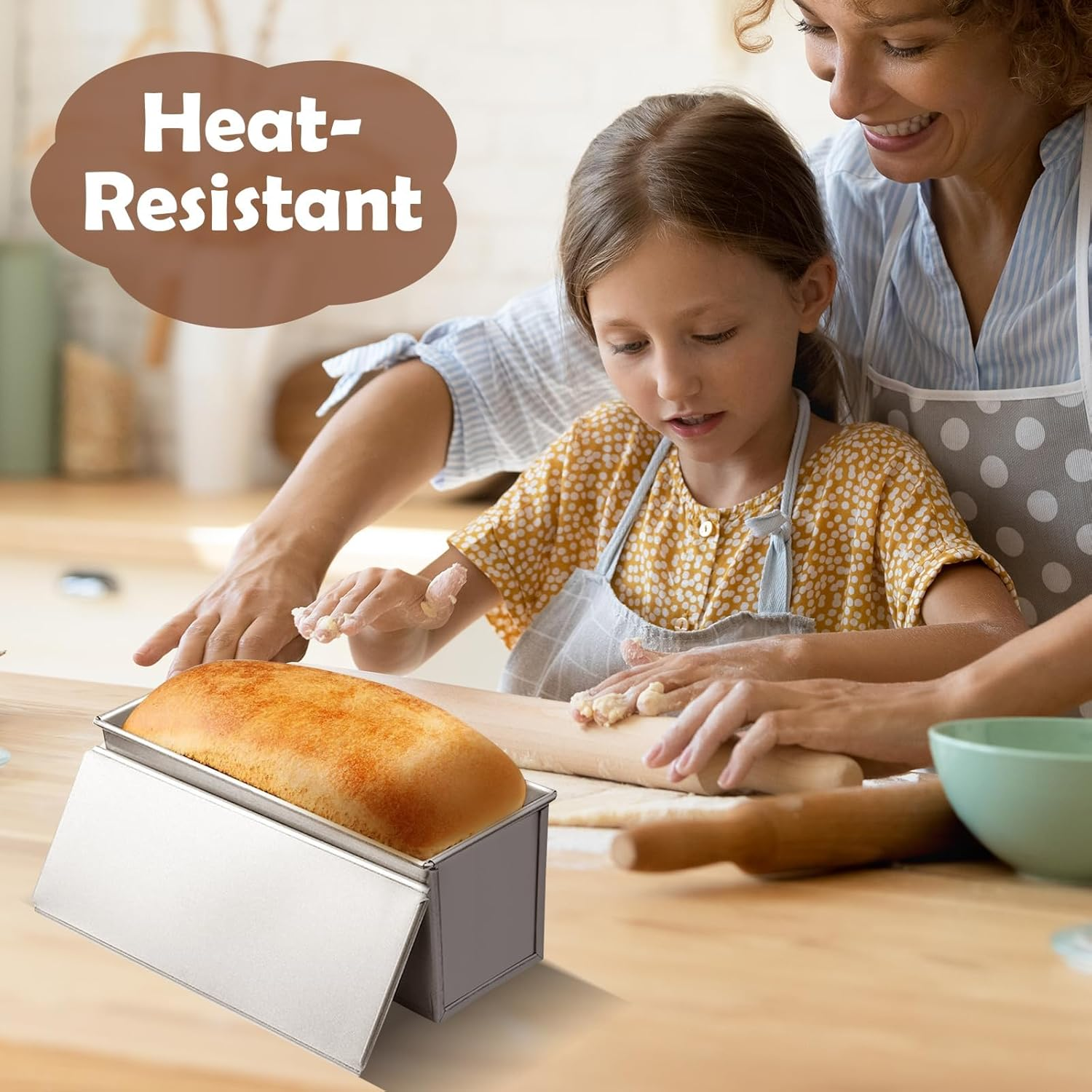 SKTMH 750G Loaf Pan with Cover, Bakeware Aluminized Steel Pullman Baking Mould Cake Toast Bread Mold, Nonstick & Quick Release Coating for Baking Bread Toast for Home Baking (13 X 4 Inch) image number 3