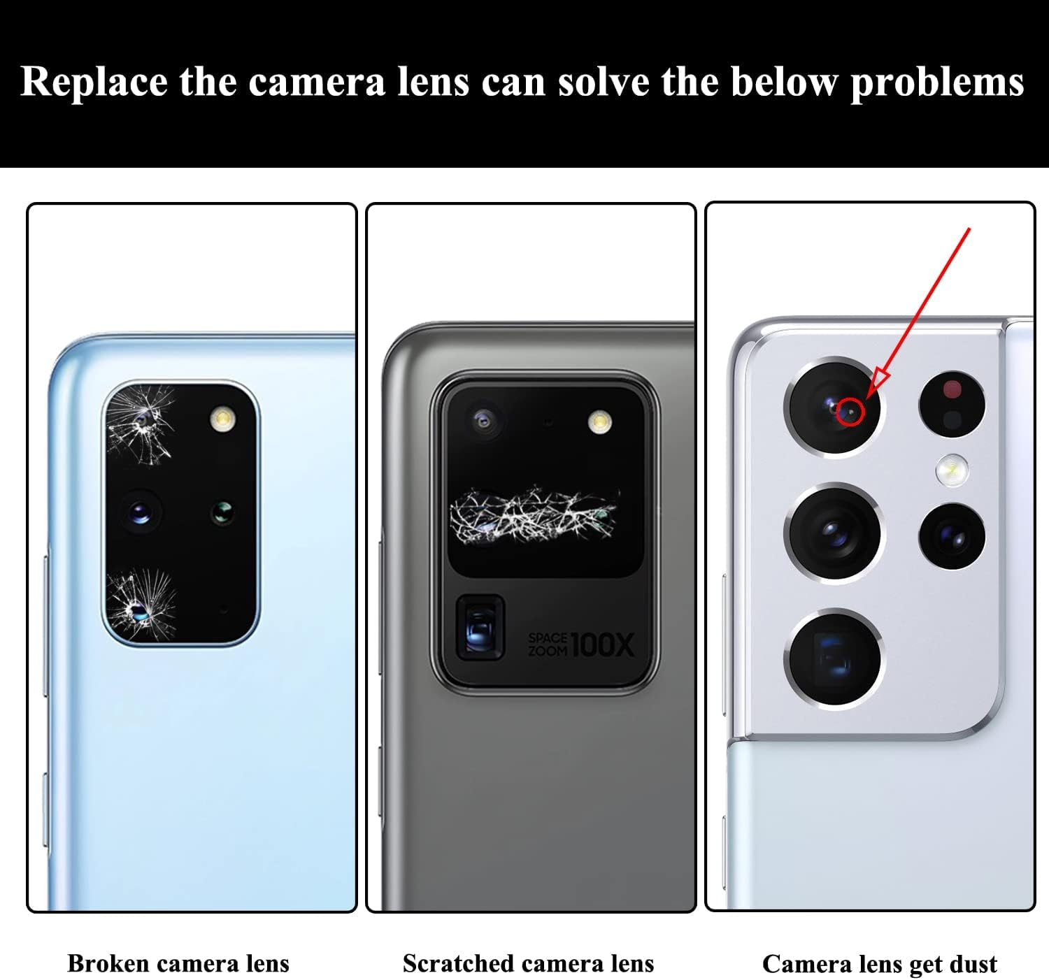 LOZOP 2 Sets S21 Ultra Rear Camera Lens Glass Replacement with Adhesive Pre-Installed Compatible for Galaxy S21 Ultra with Repair Tools and Installation Manual image number 4