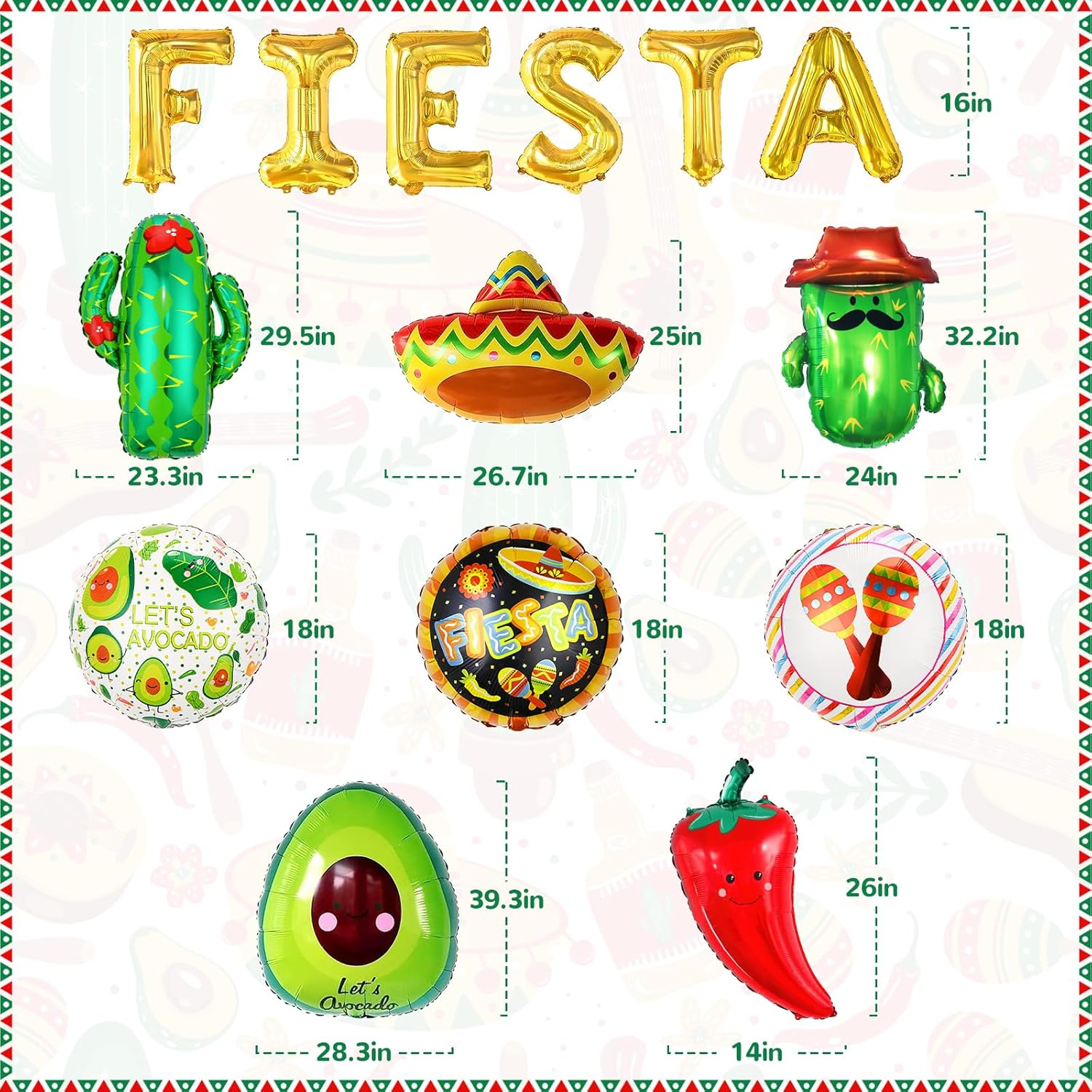Fiesta Party Decorations Set - Pack of 15, Taco Llama Cactus Avocado Chili Sombrero Balloons for Mexican Theme Baby Shower, Big Taco Party Decor image number 6