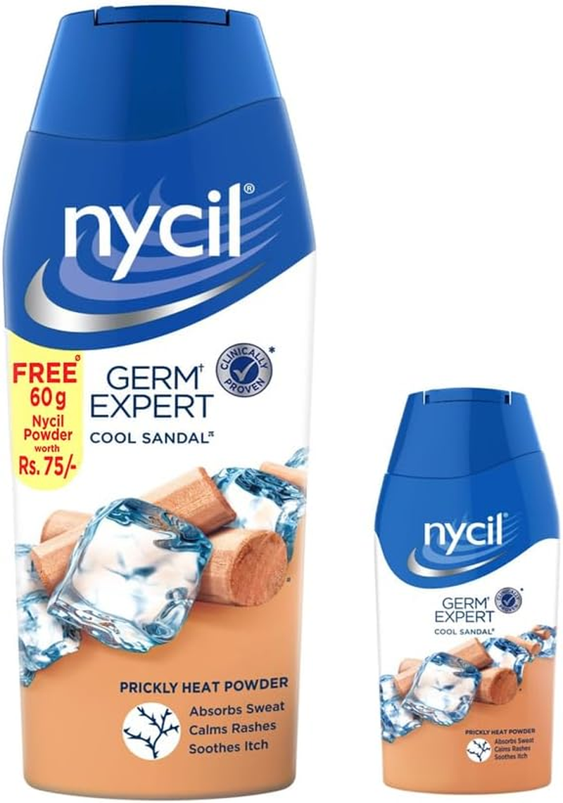 Nycil Germ Expert Prickly Heat Powder, 150Gm+50Gm Assorted Fragrances (Cool Sandal) with Bringa Cleanser Trial Pack image number 6